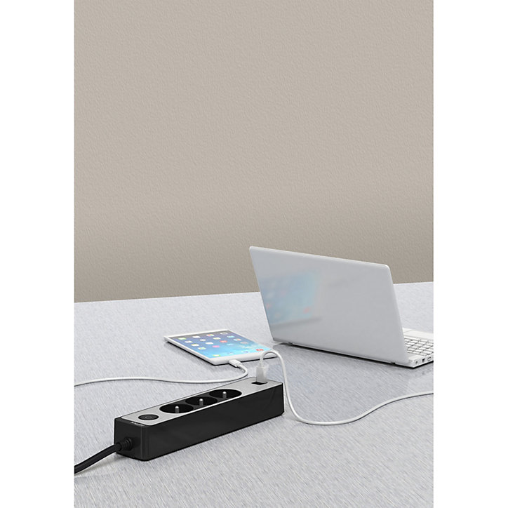 Multiprise 3 prises + 2 usb Schneider Electric Odace anthracite finition aluminium brossé 1.5 m