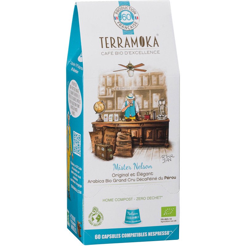Capsules de café décafeiné Terramoka Nelson Bio - Boîte distributrice de 60