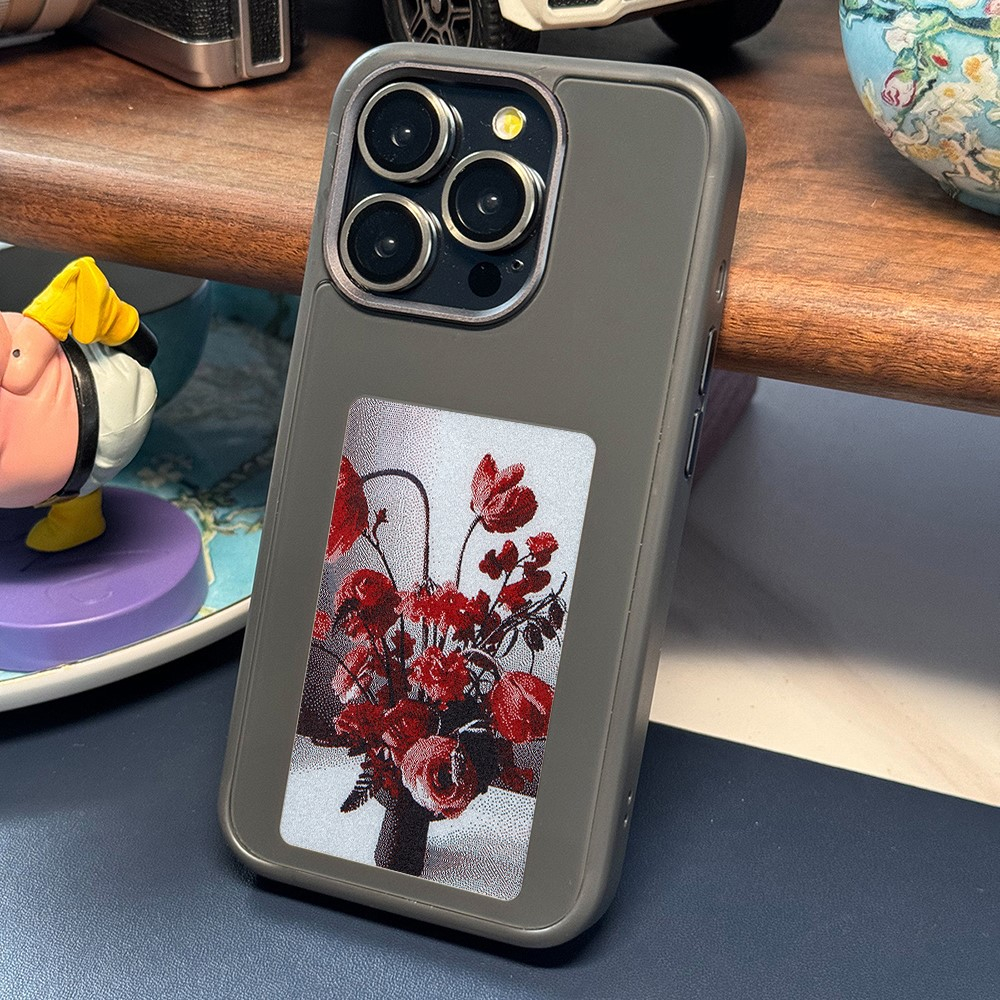 iPhone 15 Pro Hybrid Hülle TPU Bumper mit Acryl Rückseite   E-Ink Display - Grau