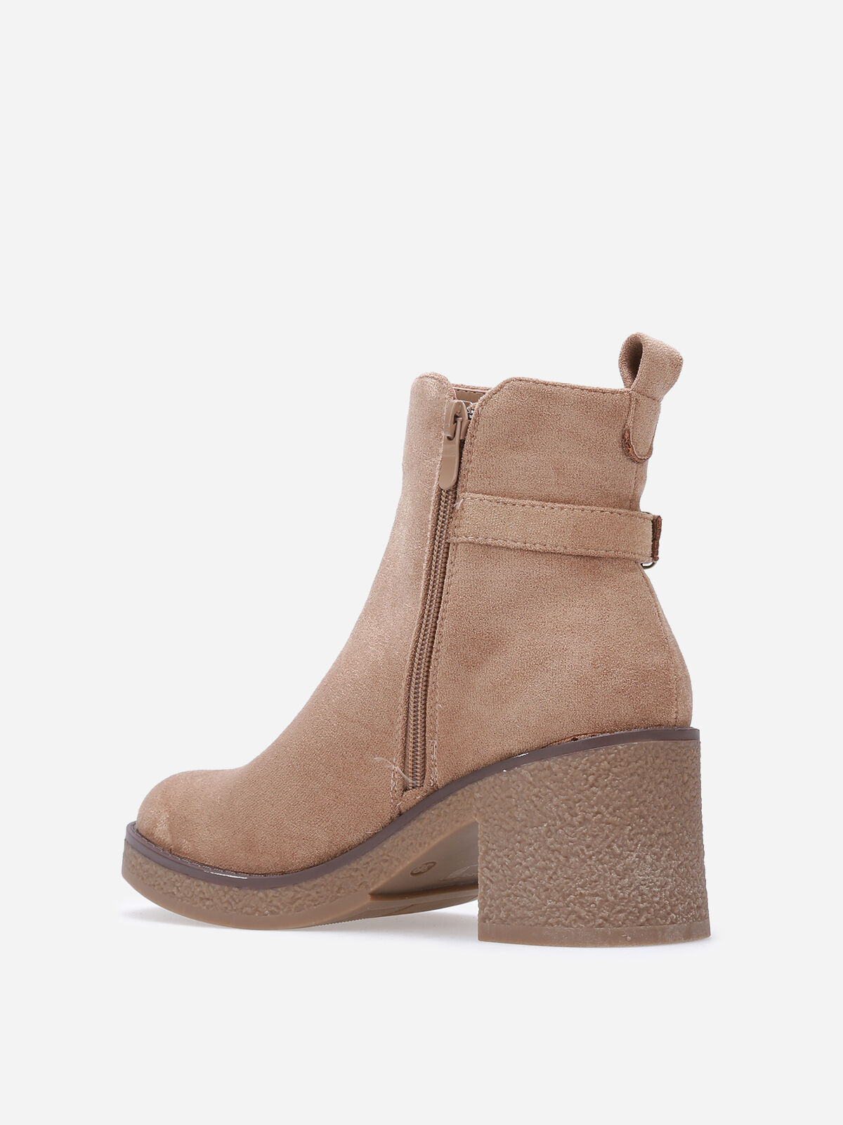 Bottines en suédine à bride et boucle métallique- Taupe