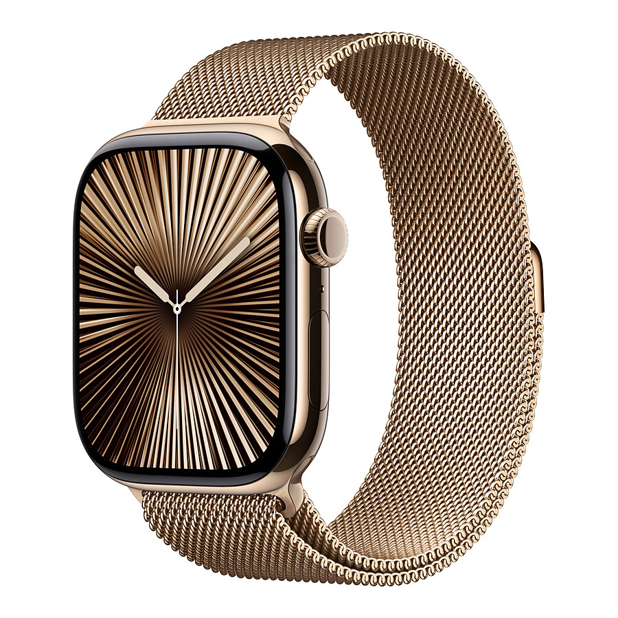 Apple Watch Series 10 GPS + Cellular - Titane Or - Bracelet Milanais M/L - 46 mm