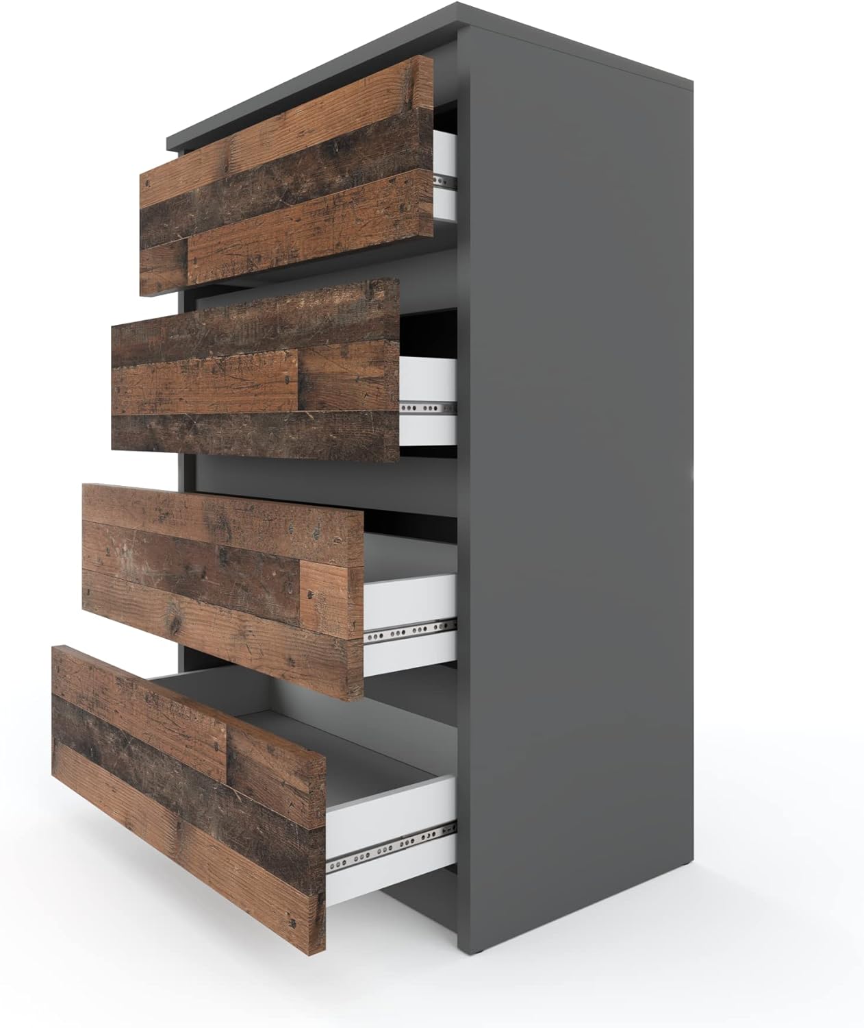 MRBLS Kommode mit 4 Schubladen Sideboard Schubladenschrank Kleiderschrank Modern Möbel mit Schubladen für Ihr Schlafzimmer (Anthrazit - Industrial/Grau Matt - Old Style) – 60 x 92,5 x 33,5cm (B/H/T)