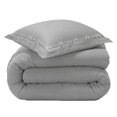 Linge de lit percale fleurs brodées et torsades - BECQUET CRÉATION