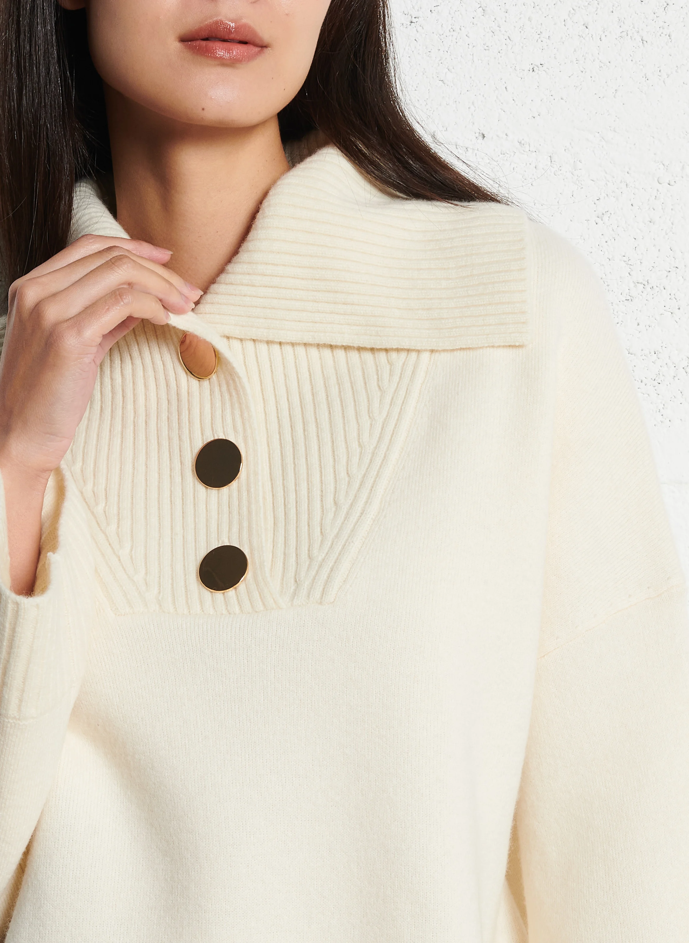 BIVA - Pull col rabattu ample en laine mélangée | Beige