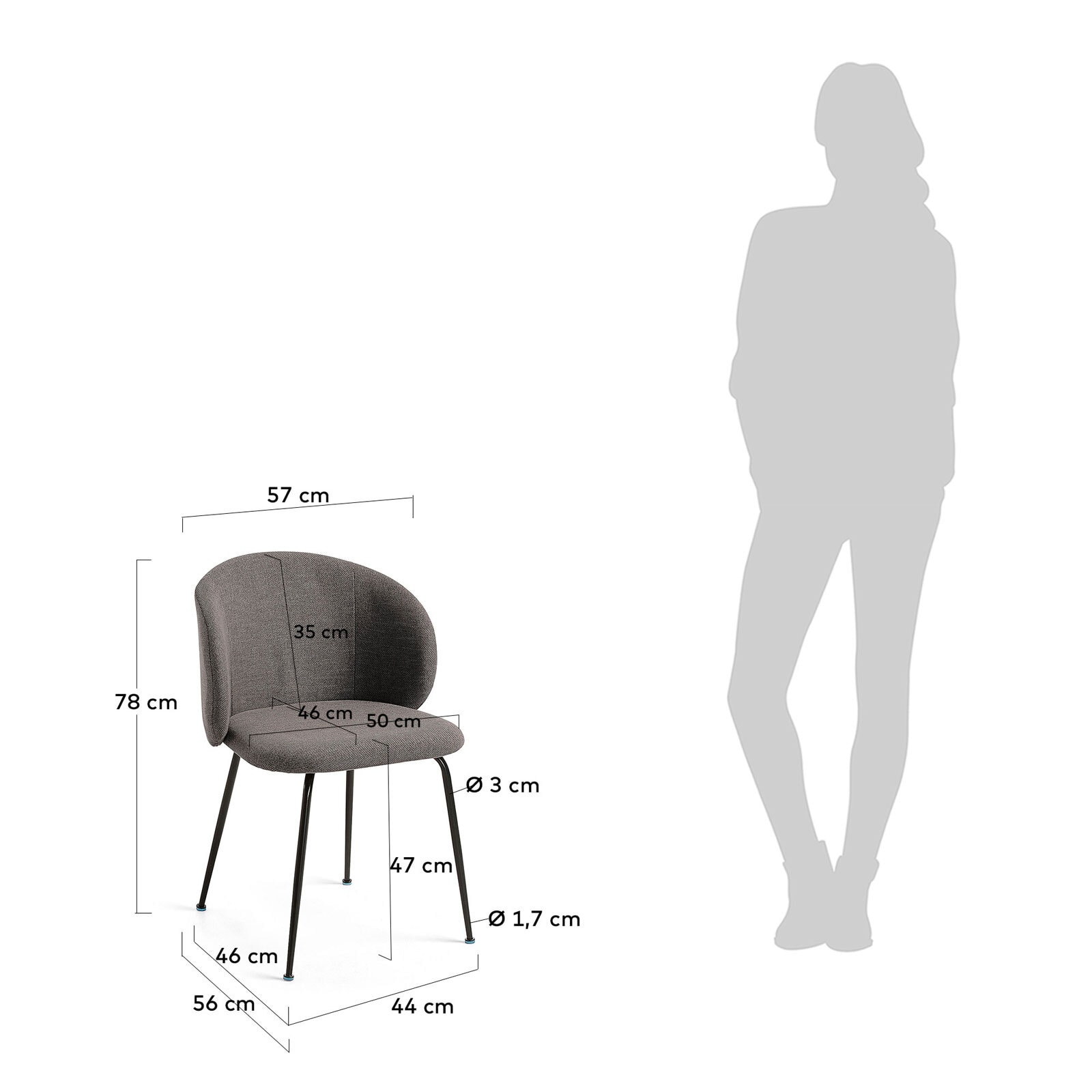 Kave Home Esszimmerstuhl MONNA 2er Set dunkelgrau
