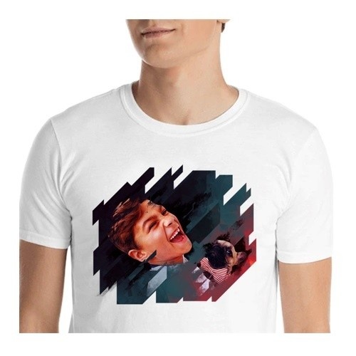 Camiseta eletrônica masculina Mascochula personalizada com seu animal de estimação, branca