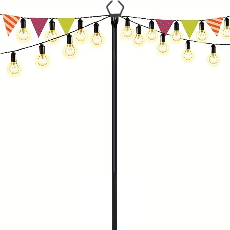 (2er Set) 80-300cm Metall Lichterketten Stange Outdoor Beleuchtungs Halterung Garten Rasen Lichtmasten - Schwarz