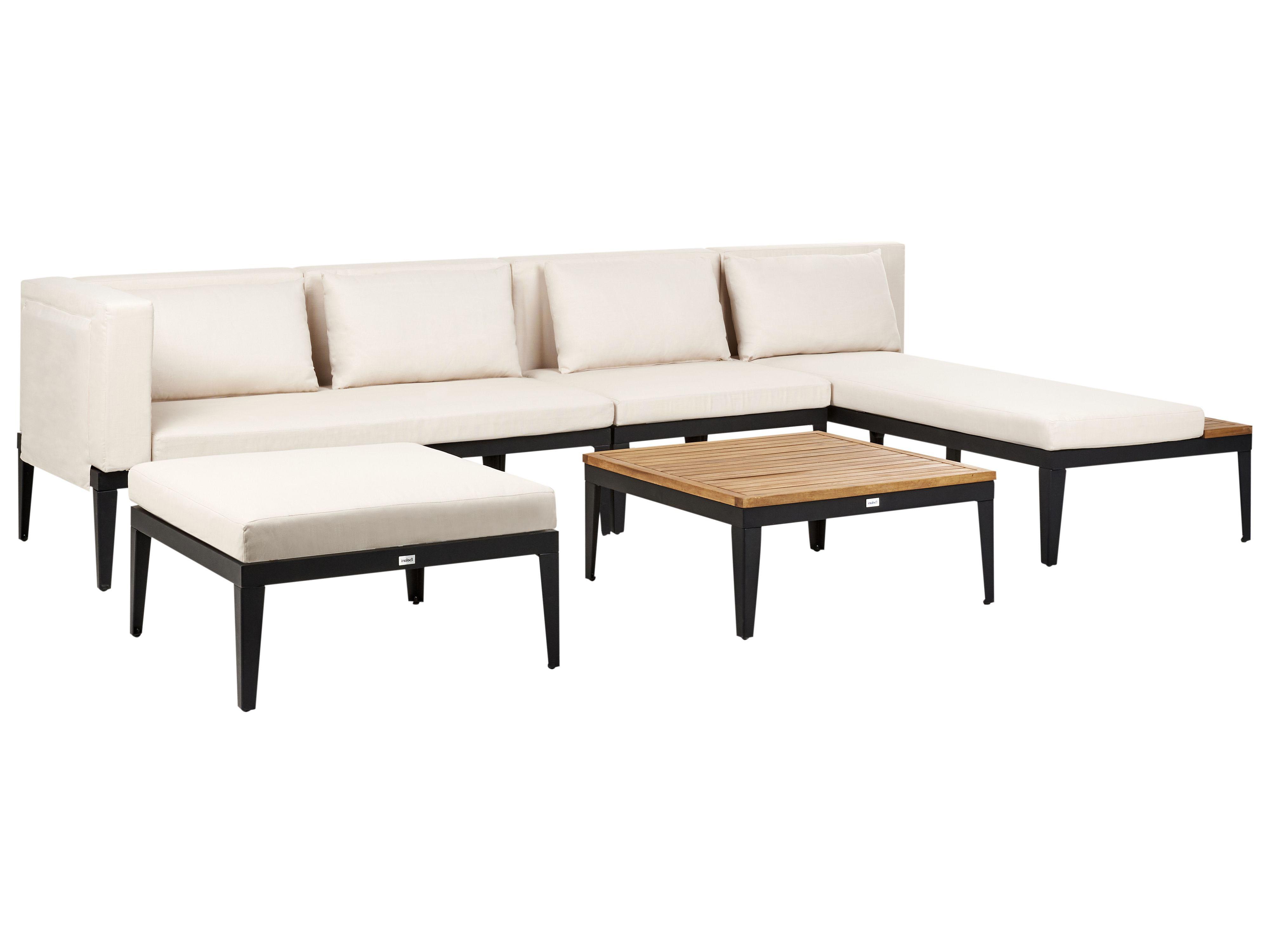 Loungeset met tafel en ottomaan 4-zits BRACCIANO linkszijdig Gecertificeerd acaciahout Lichtbeige
