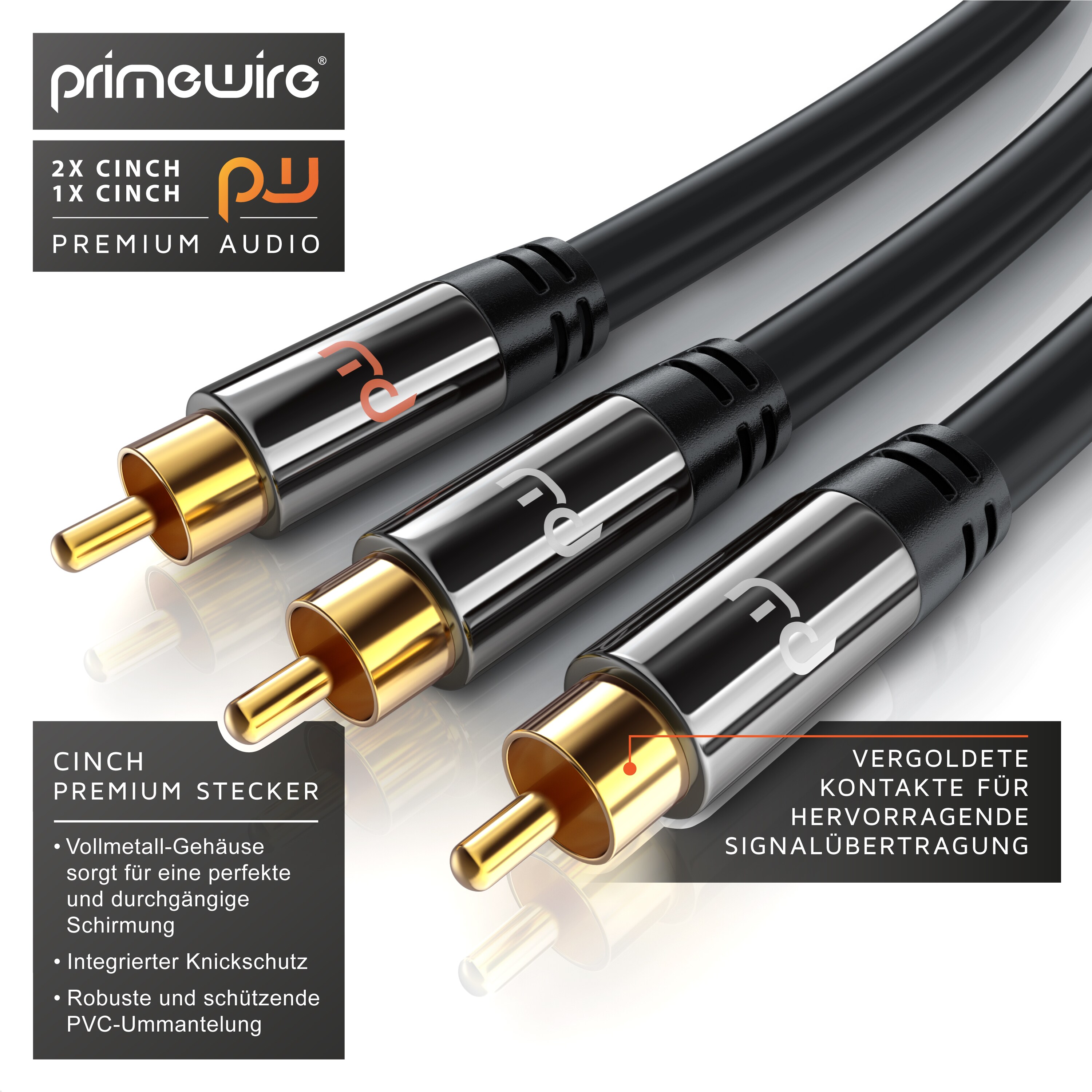 Primewire Y-Cinch Audio-Kabel, RCA, HiFi Audio-Kabel mehrfach geschirmt, 1x Cinch auf 2x Cinch - 7,5m