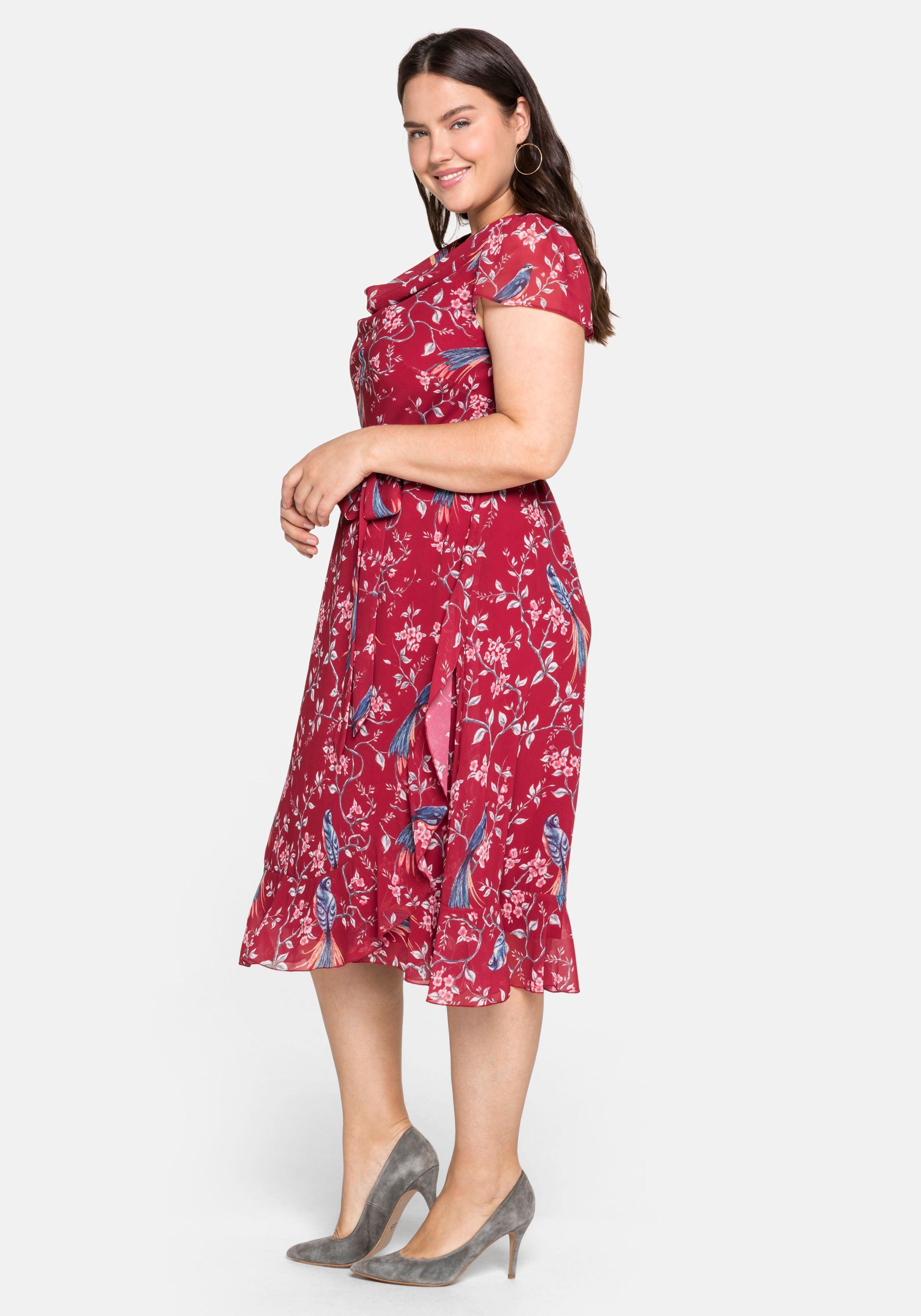 Chiffonkleid mit Blumenprint und Wasserfallkragen