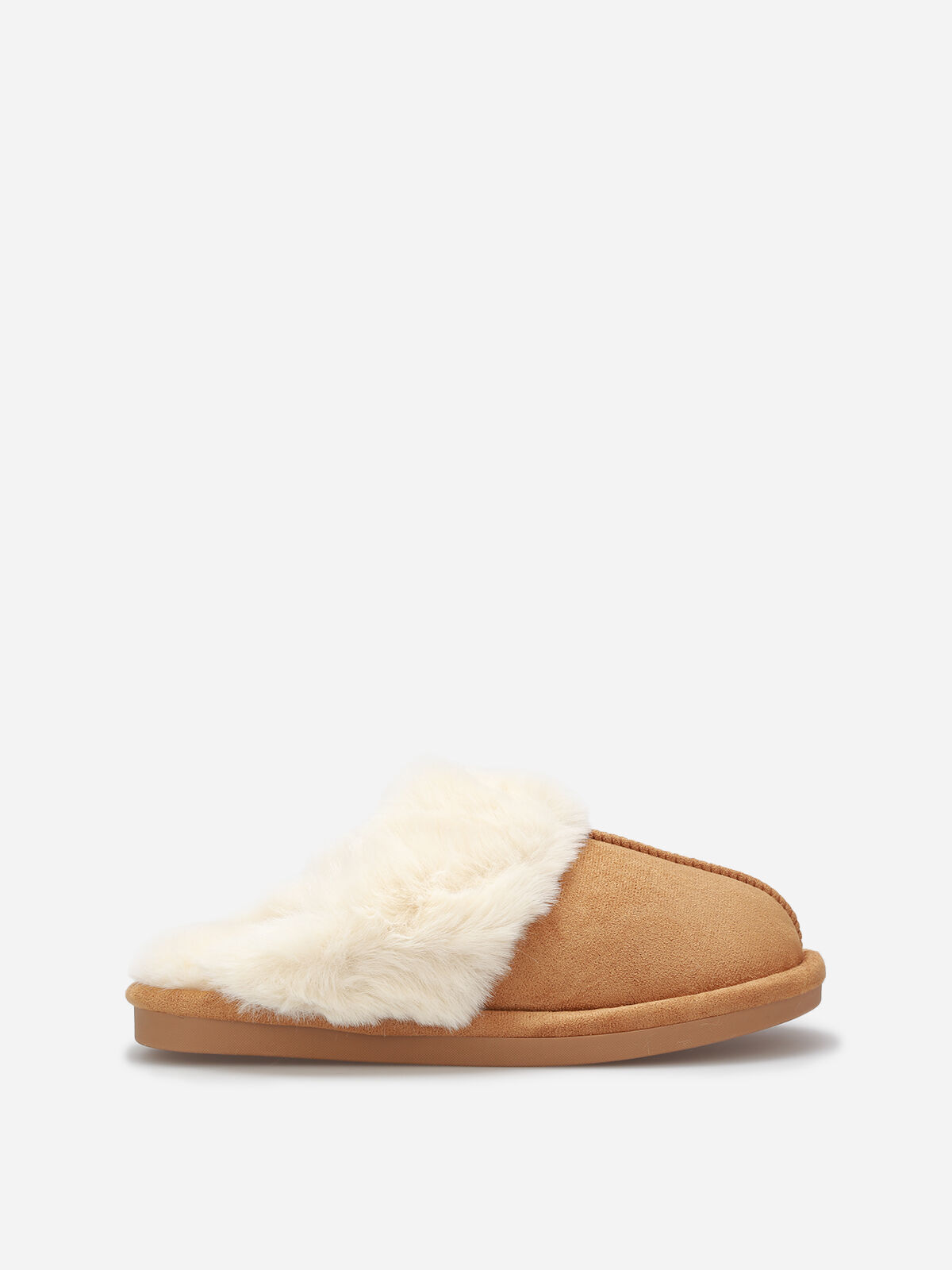 Chaussons en suédine fourrés- Camel