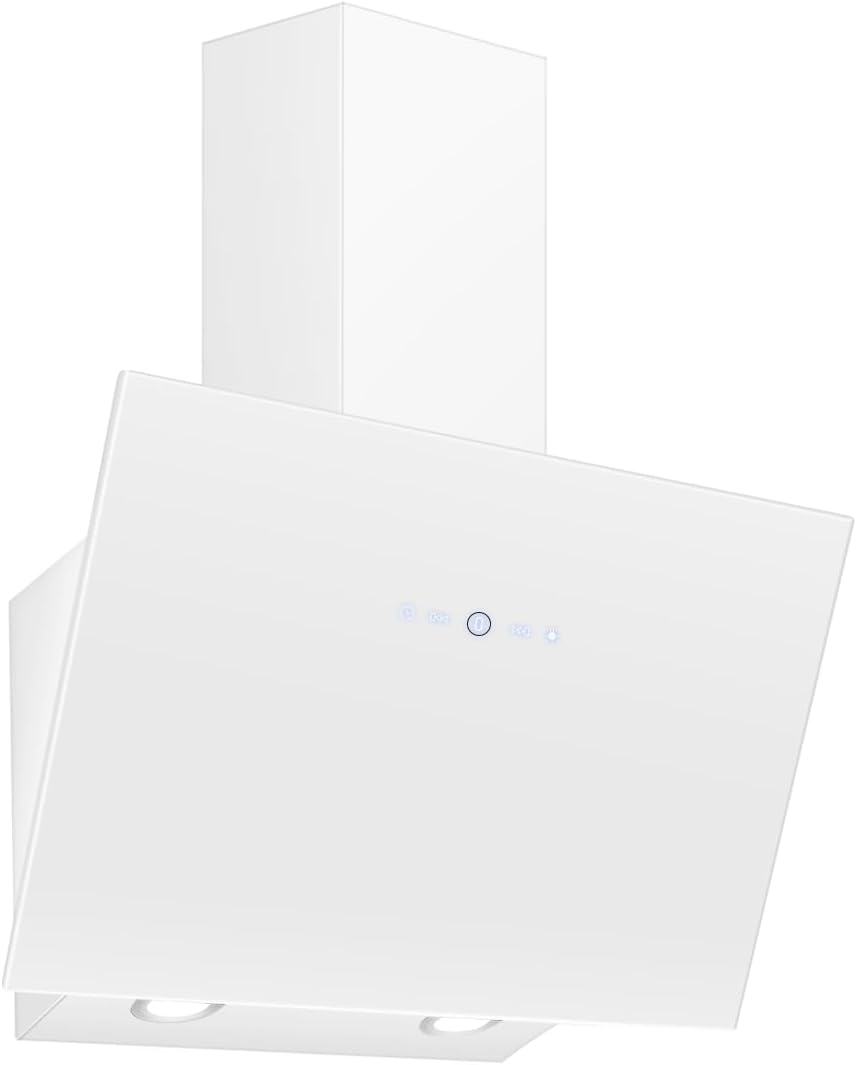 SNDOAS Dunstabzugshaube 60cm, Kopffreie Wandhaube mit 700 m³/h Starker Saugleistung, 3 Leistungsstufen, LED-Anzeige Touchscreen, Verzögerungs-Ausschaltfunktion, Abluft/Umluft, Weiß