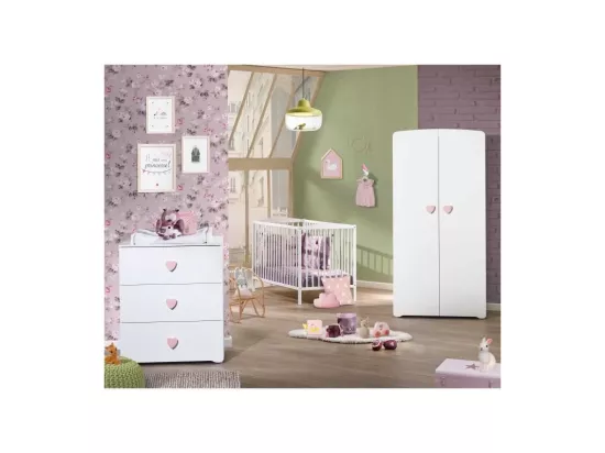 BABY PRICE New Basic Commode a langer 3 tiroirs - Boutons Coeur Rose