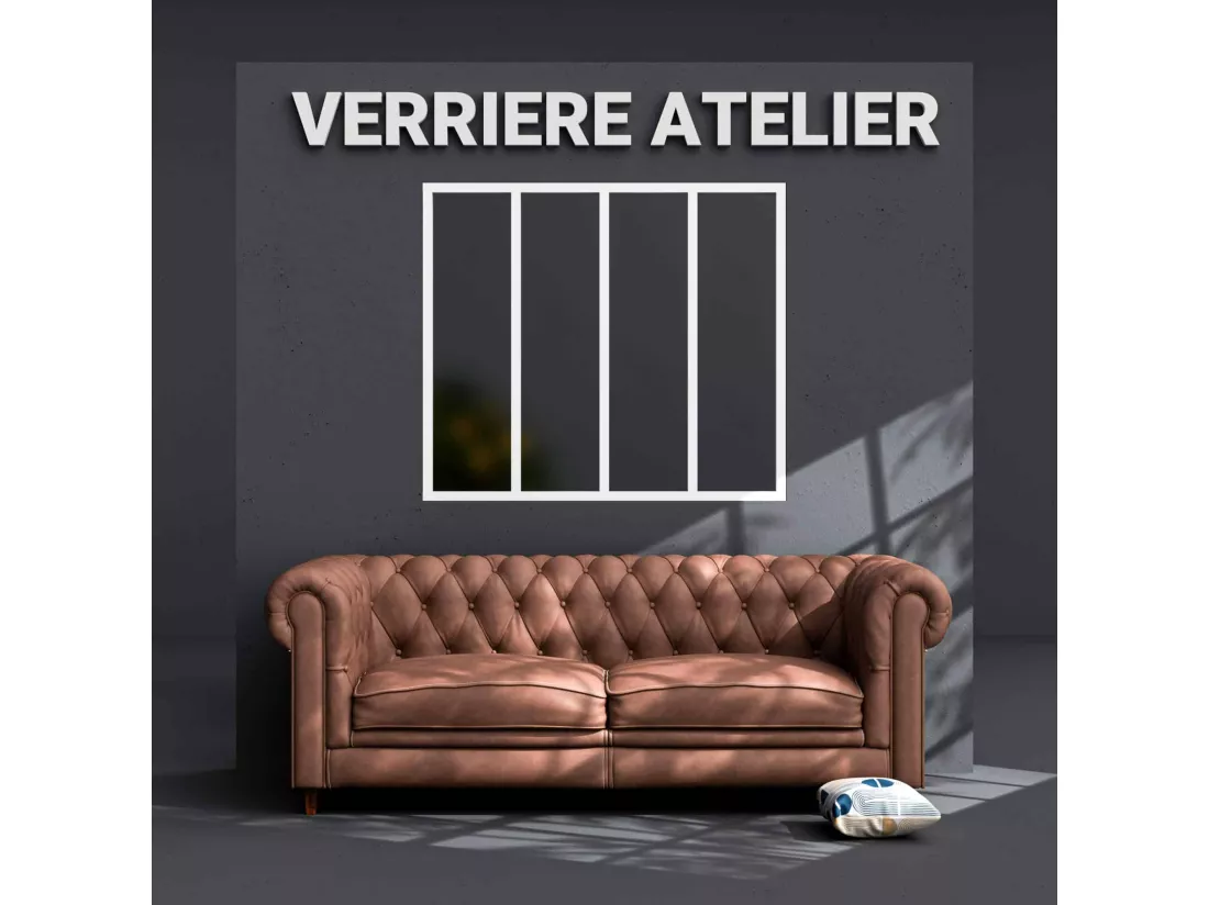 Verrière 4 Carreaux - En Kit - Blanc - Verre Dépoli