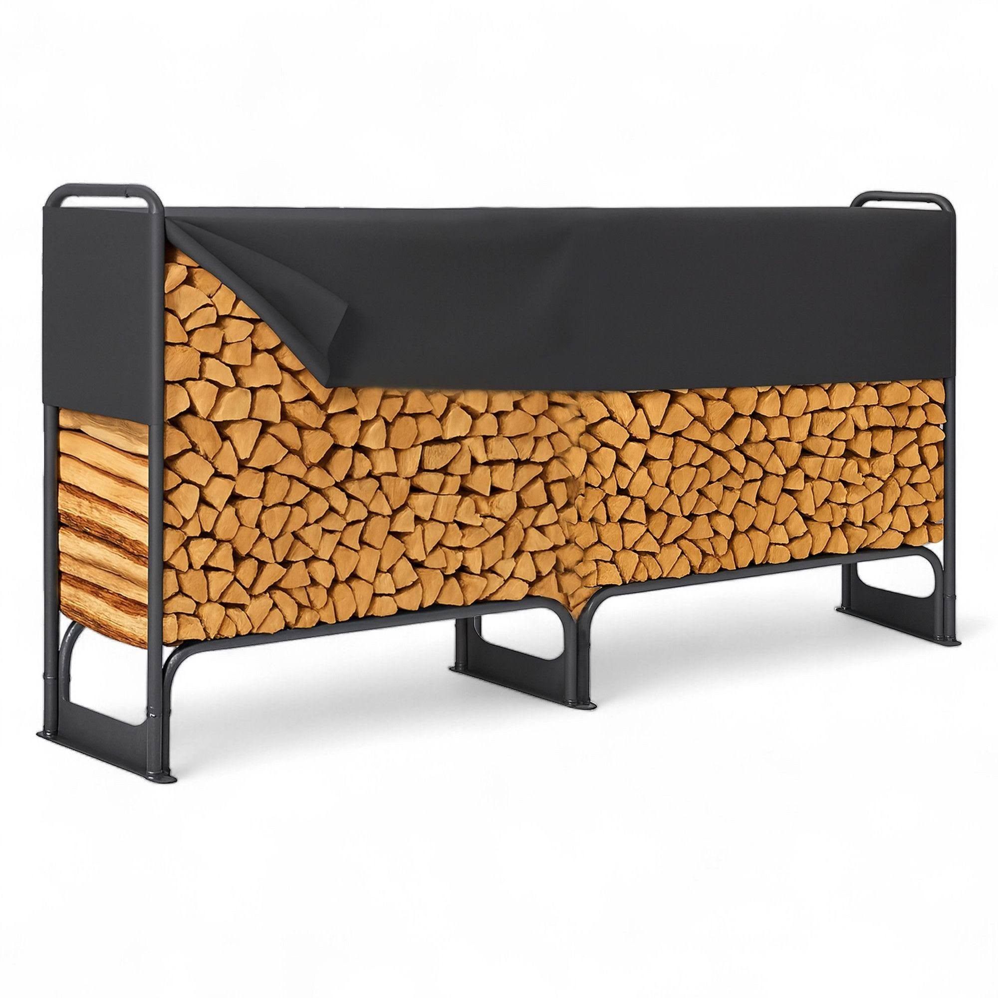 Kaminholzregal Metall 260 x 36 x 117 cm Brennholzregal 400 kg mit Abdeckung
