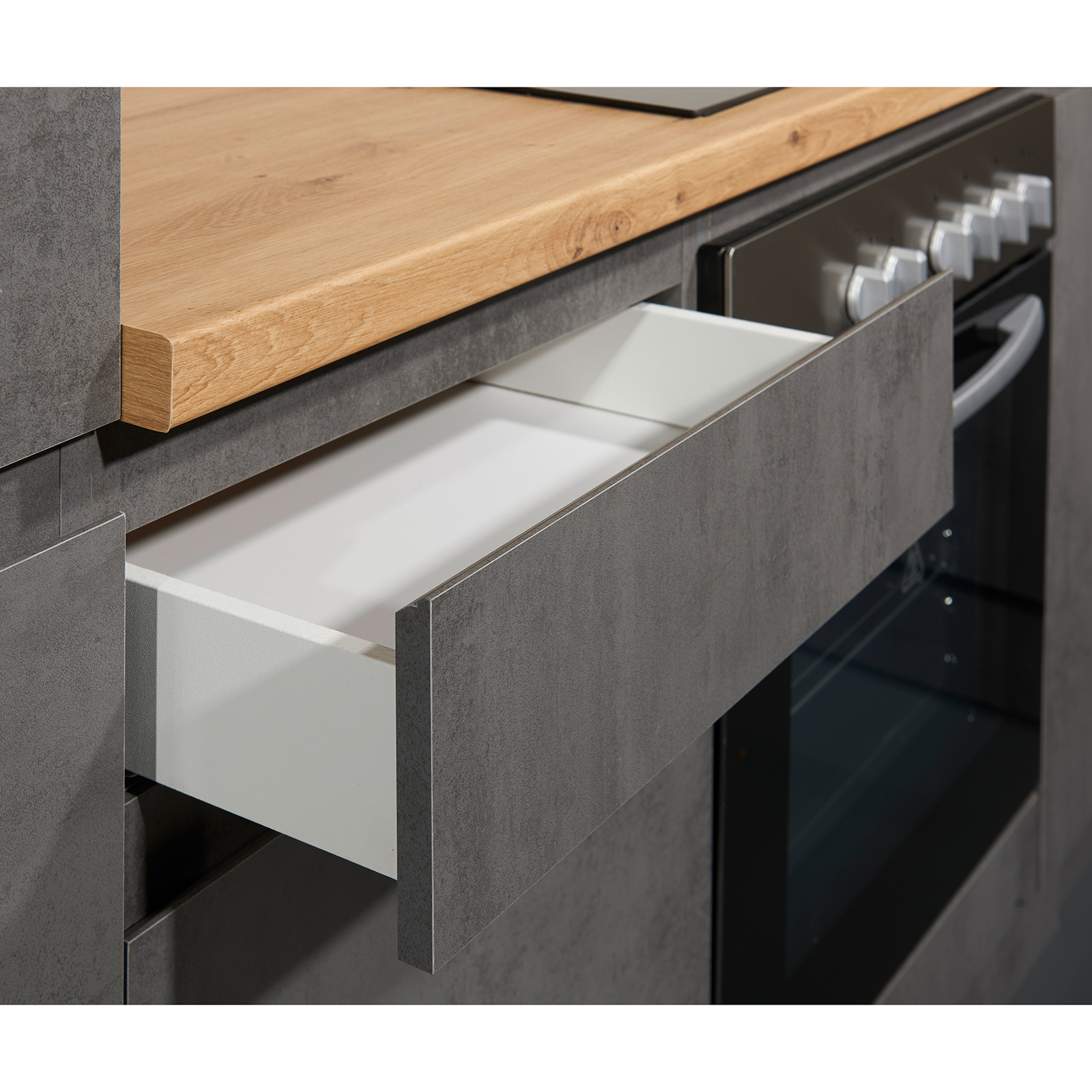 Küchenblock - Chromix anthrazit - Artisan Eiche - mit E-Geräten - 280 cm