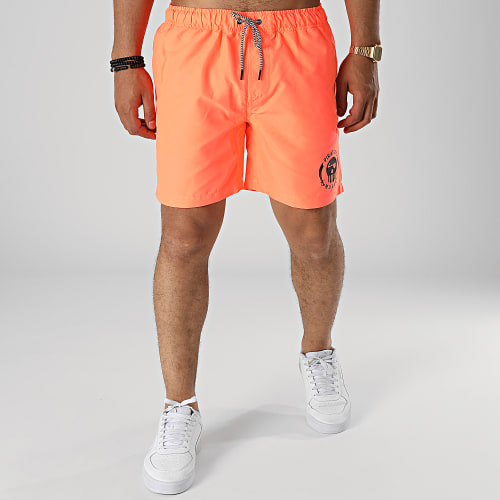 Short De Bain Logo Orange Fluo Noir