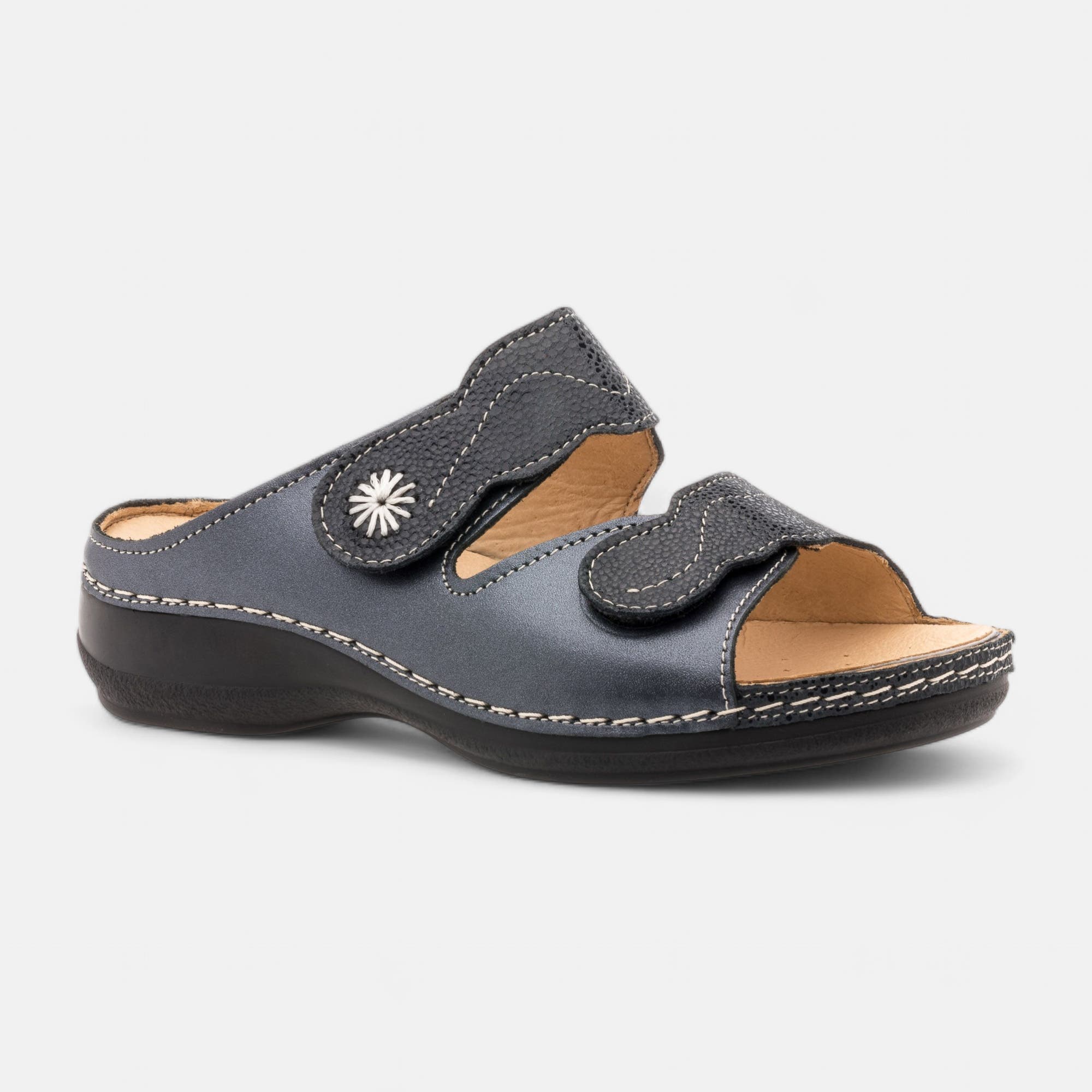 Nu-pieds confort Femme en cuir bleu