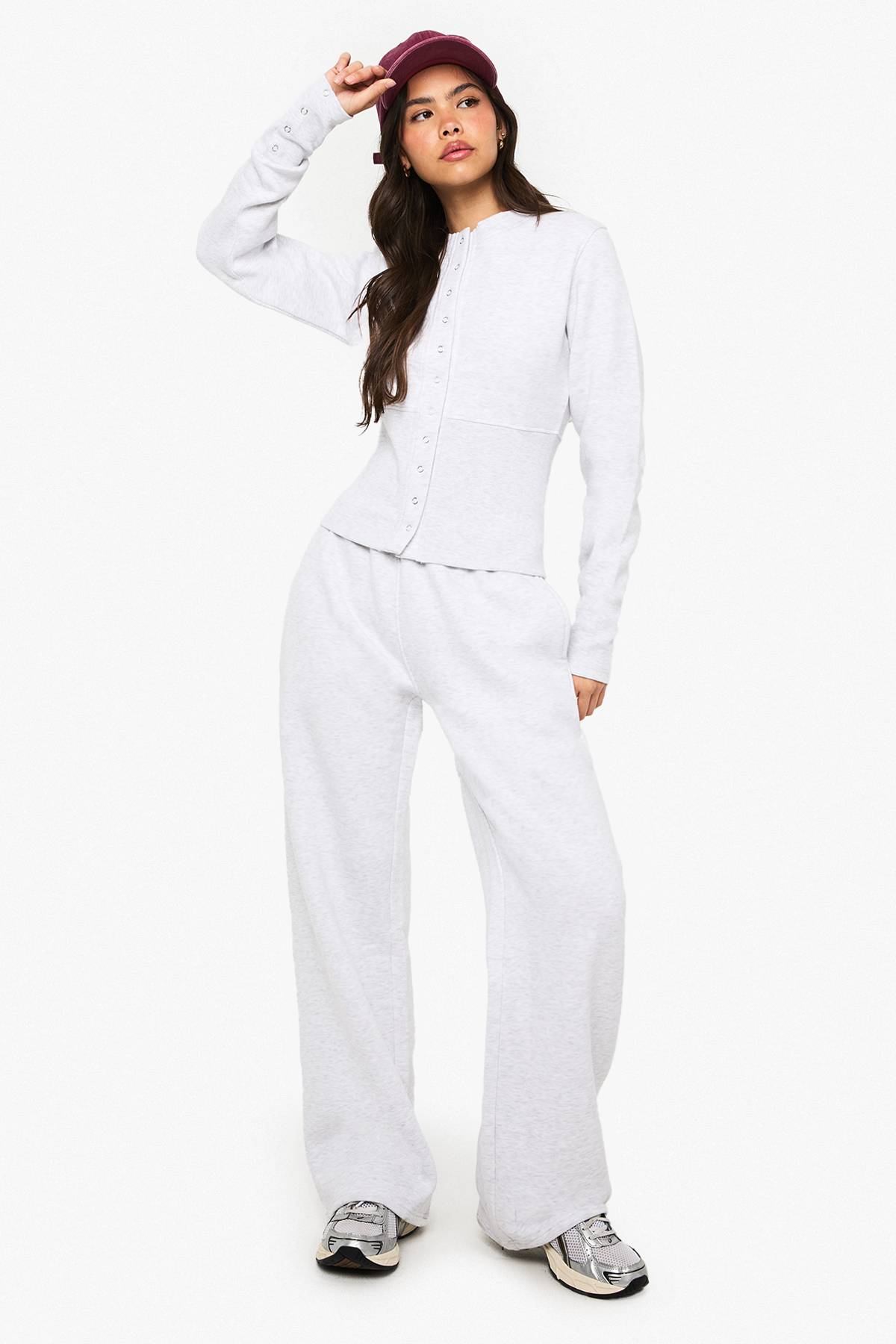 boohoo Ensemble Survêtement Sweat Bomber Ourlet Profond À Boutons-pression