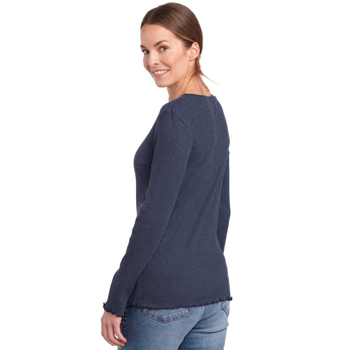 Gina Damen Langarmshirt in gerippter Struktur dunkelblau