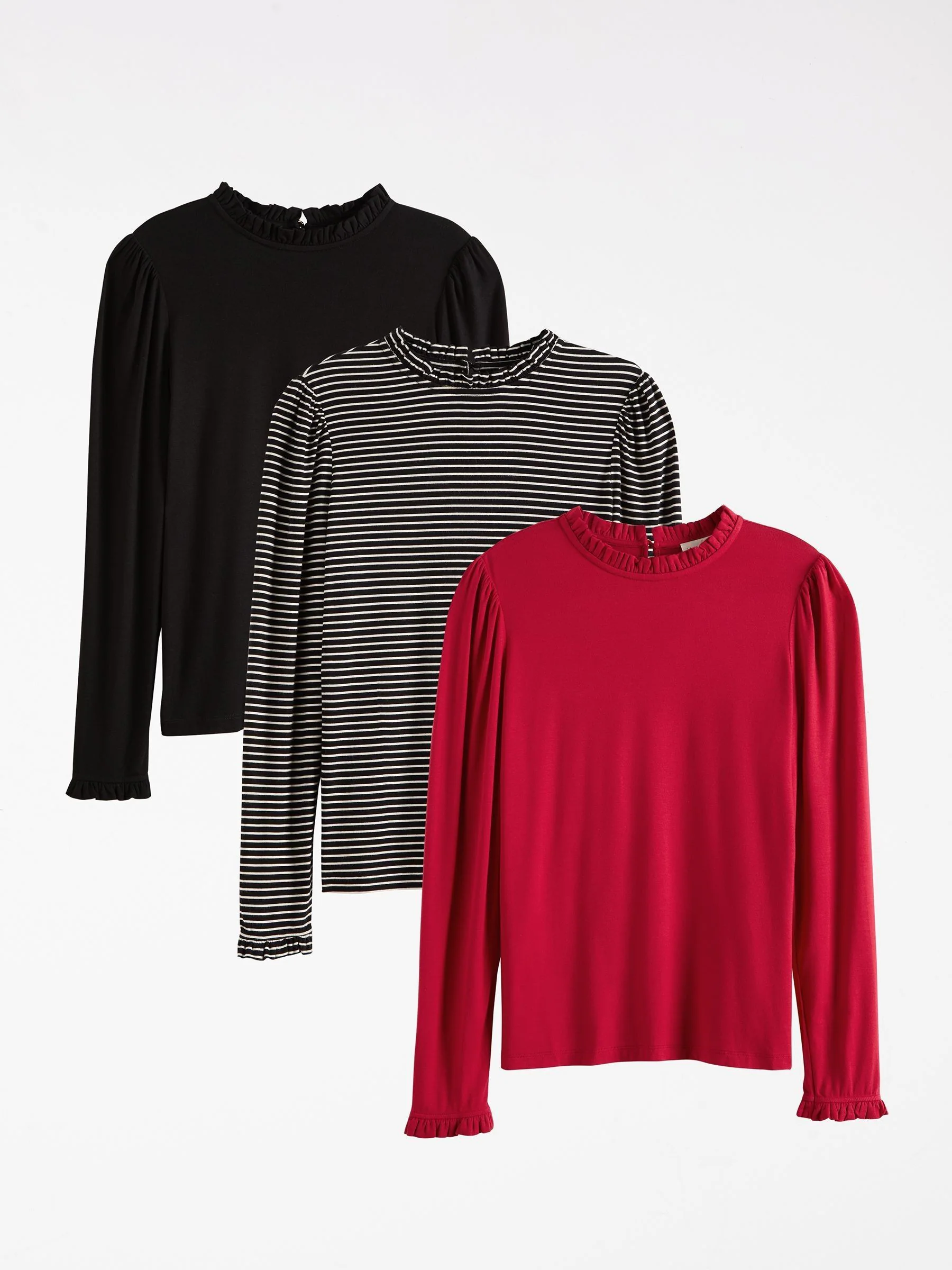 Love & Roses Frill Neck Long Sleeve Jersey Top Pack