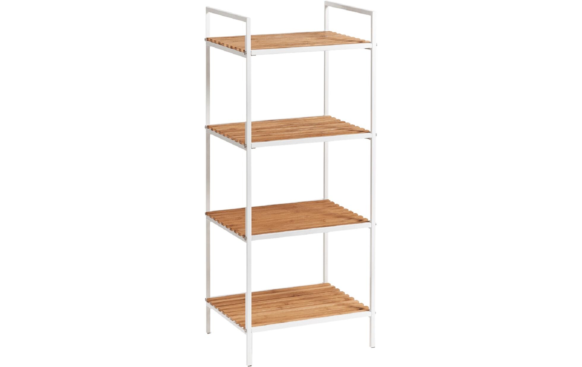 Regal mit 4 Ablagen Nature/WeissStandregal aus Bambus