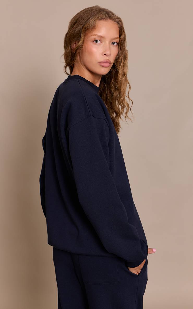 Bleu Marine Sweat-shirt Plt En Coton Bouclette Épais 440 G/m²