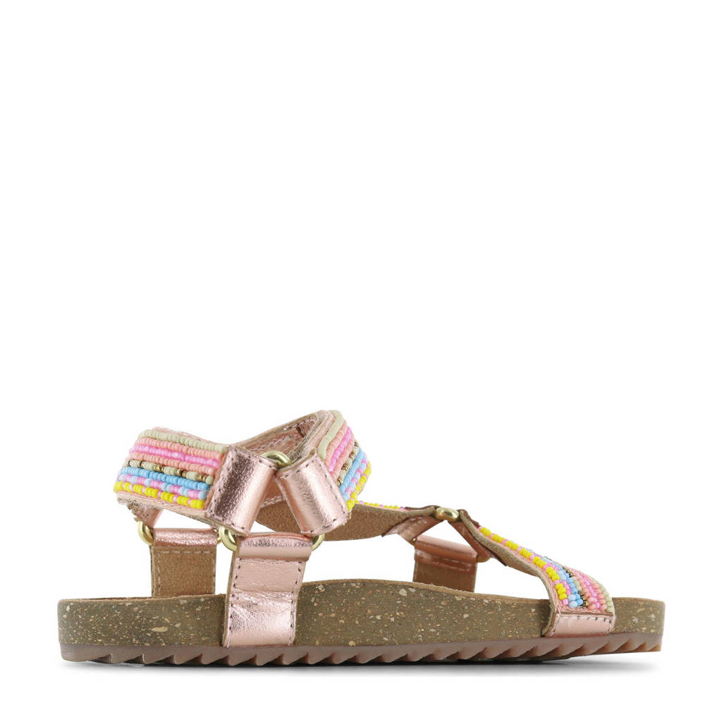 Shoesme leren sandalen met kraaltjes roze metallic