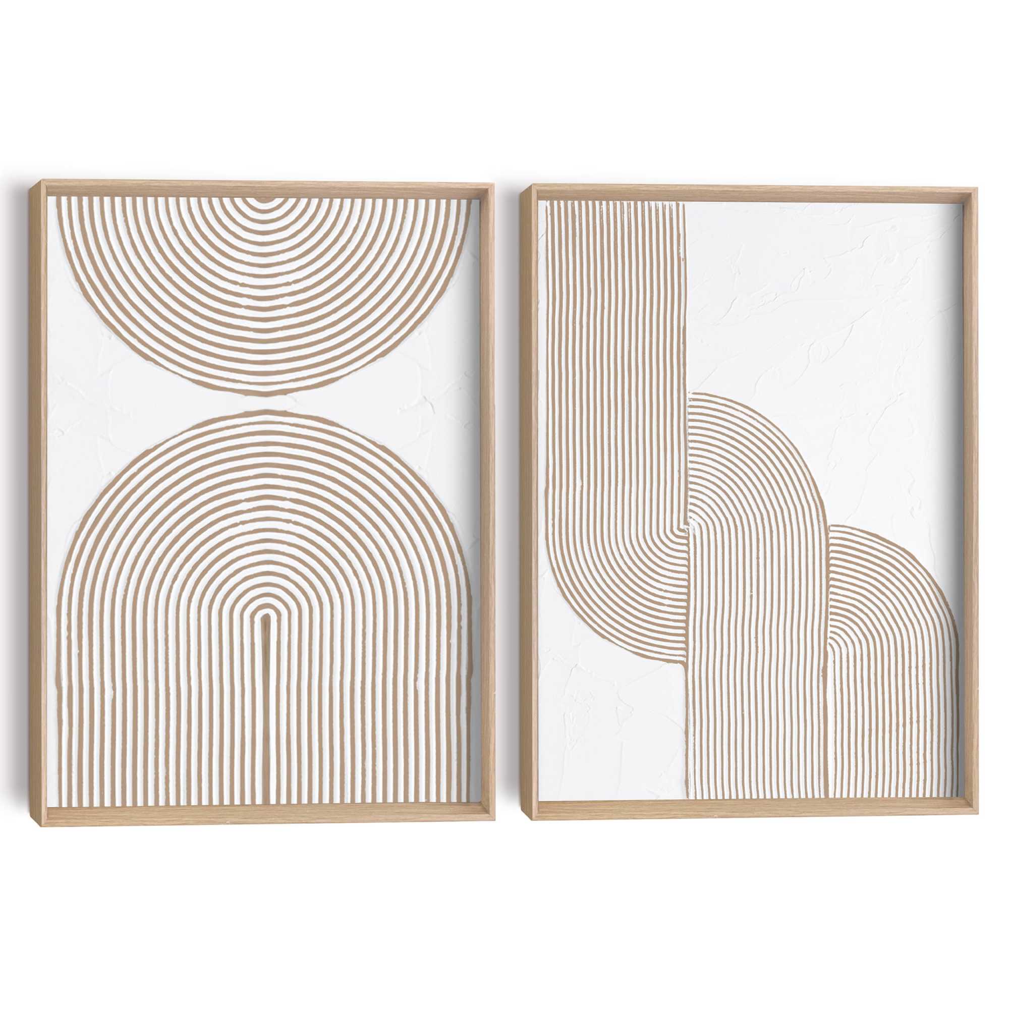 Reinders - Taupe bogen - Abstracte wanddecoratie set met structuur 30x40 cm - Beige