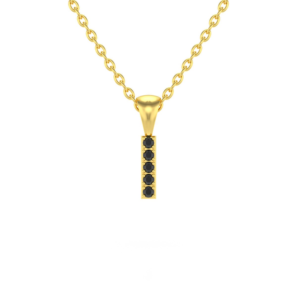 Collier Pendentif ADEN Lettre I Or 750 Jaune Diamant Noir Chaine Or 750 incluse 0.72grs