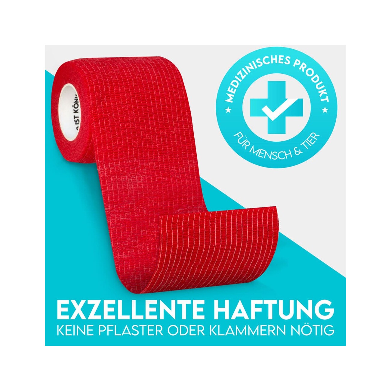 HUND IST KÖNIG Verband selbstklebend, Selbstklebende Bandage für Mensch & Tier (12 Stk) rot 5 cm, 47 m