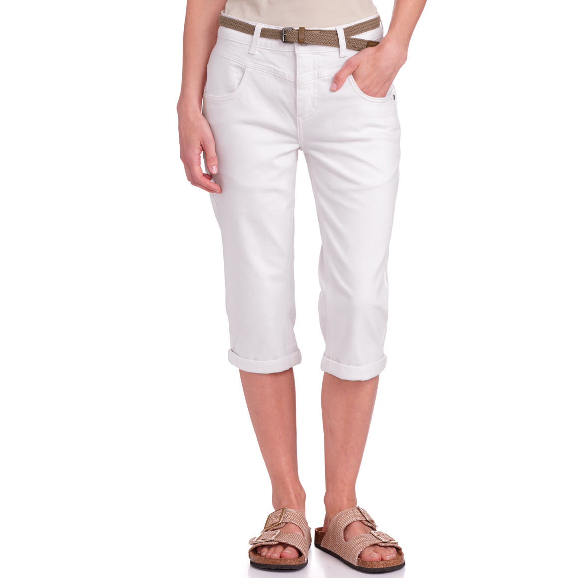 Gina Benotti Damen Capri-Jeans mit Gürtel weiss