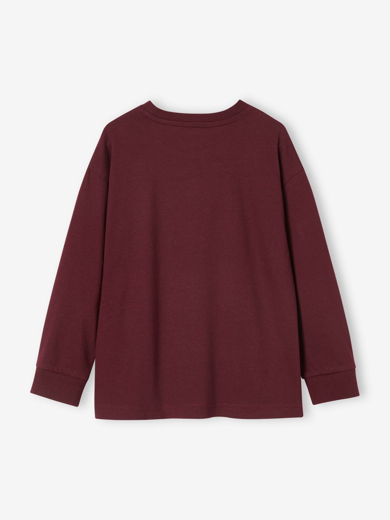Camiseta de manga comprida com estampa moderna no peito, para meninos, verde pinho.