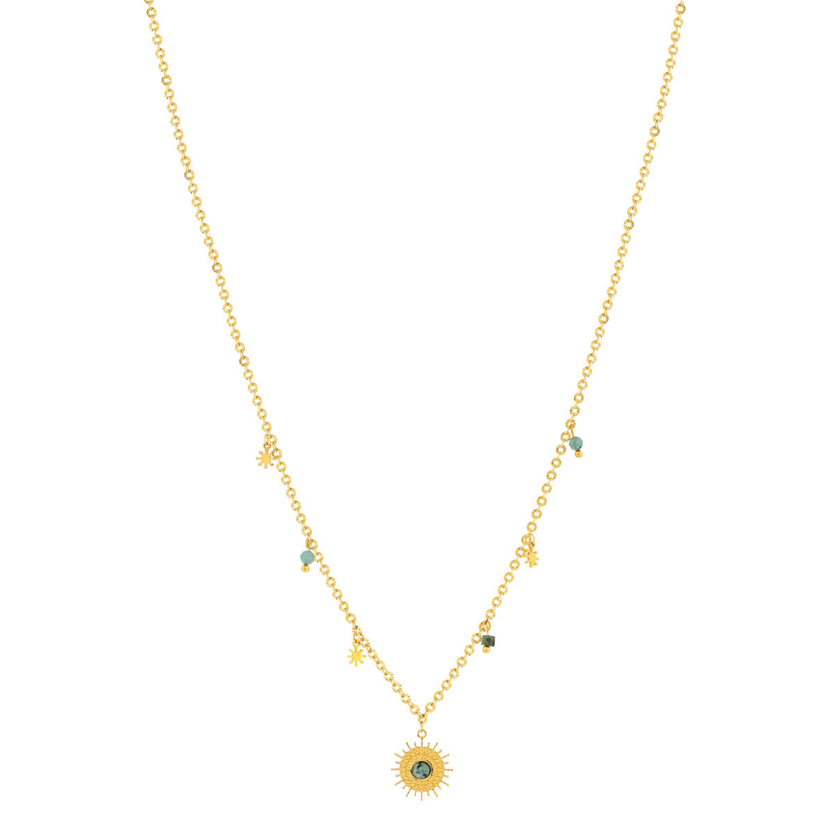 Collier acier jaune pierres naturelles soleil 43 cm