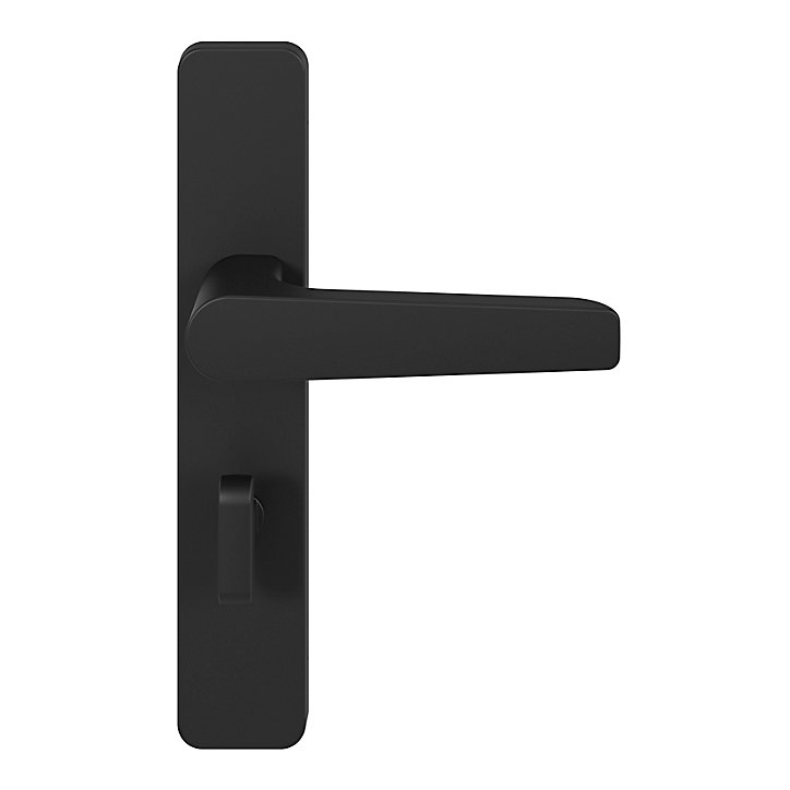 Ensemble poignée sur plaque rectangulaire à condamnation GoodHome Kerver effet nickel mat noir L.128mm x l.42mm entraxe 165-195mm