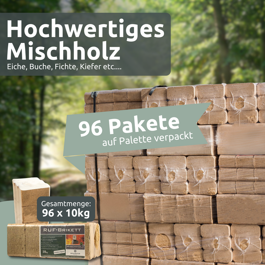 holz4home RUF - Houtbriketten, gemengd hout, pallet 960KG / 96 pakketten
