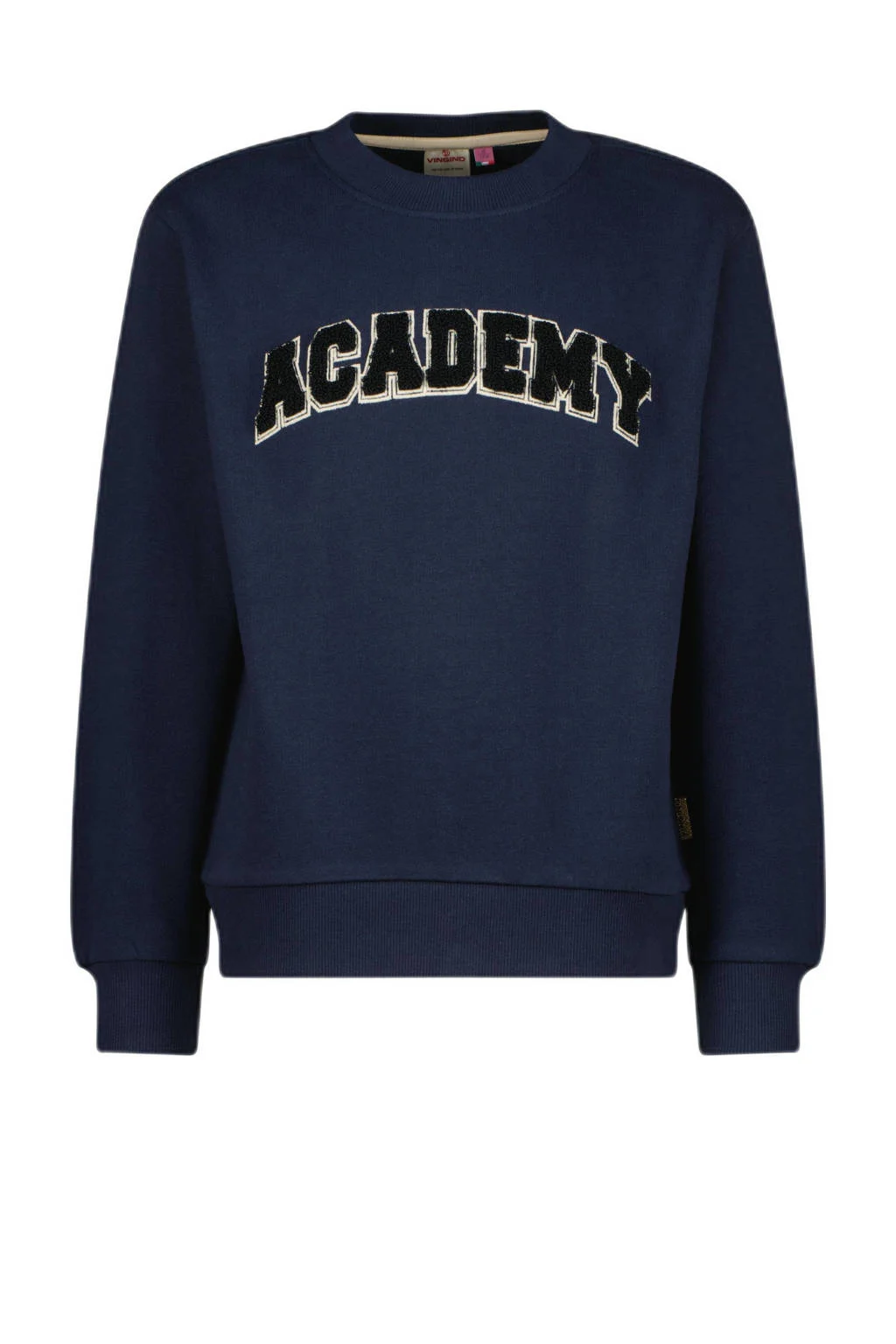 Vingino sweater Nousha met tekst en 3D applicatie donkerblauw/zwart