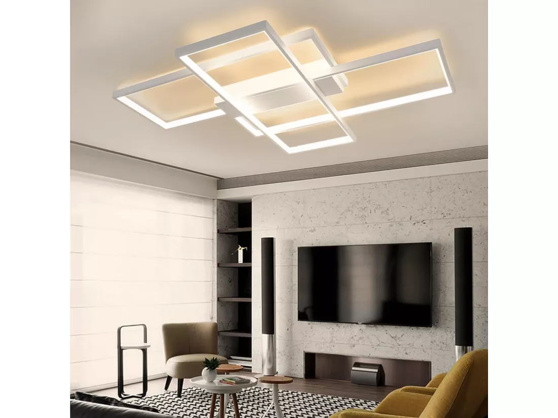 NETTLIFE Plafonnier LED avec télécommande plafonnier géométrique moderne noir dimmable