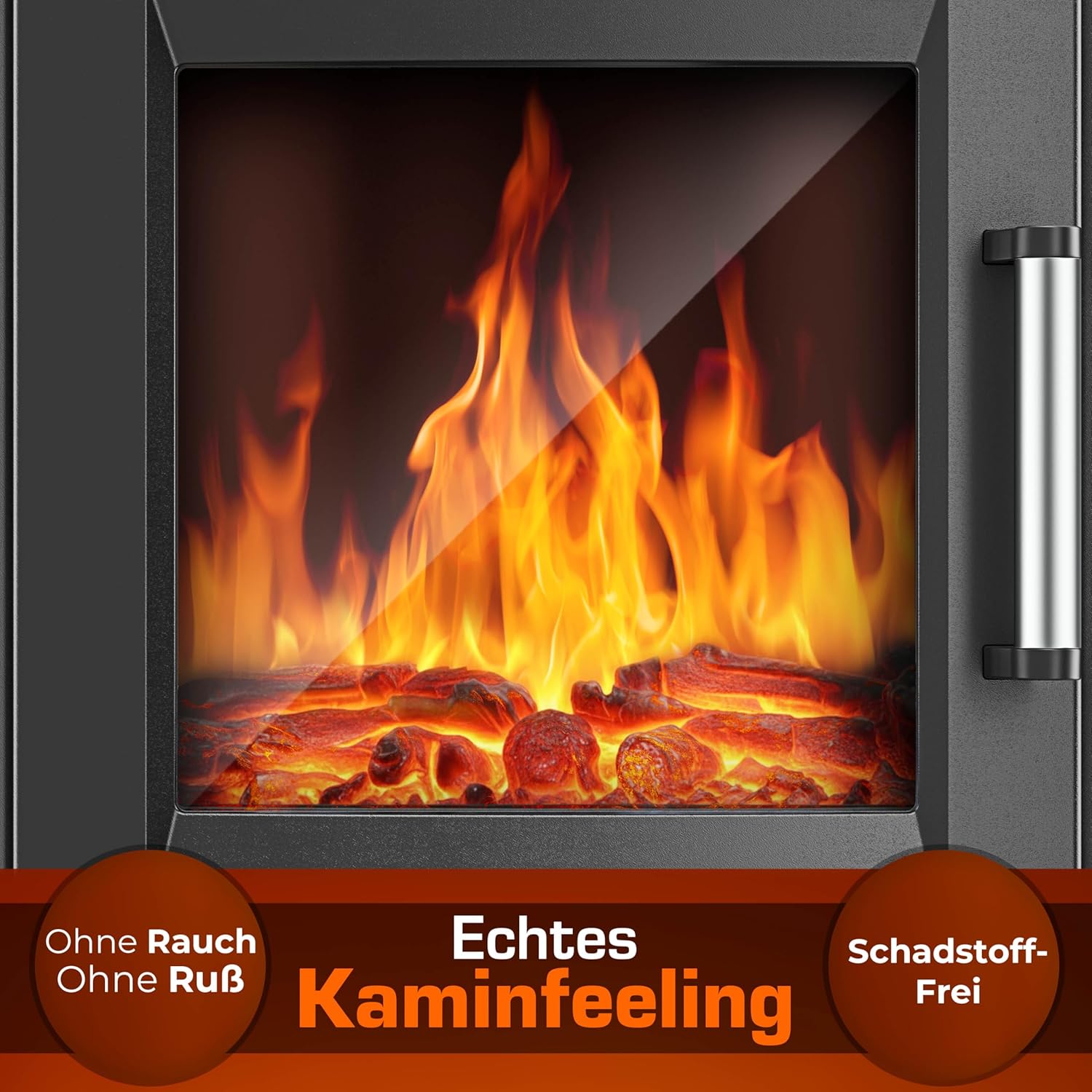 TRESKO® Elektrokamin mit Heizung inkl. Fernbedienung & WiFi App | Kamin elektrisch 1800W LED-Flammeneffekt Farbmodi | Kaminfeuer Thermostat, Timer | Elektro Kaminofen Standkamin 2 Heizstufen (Schwarz)