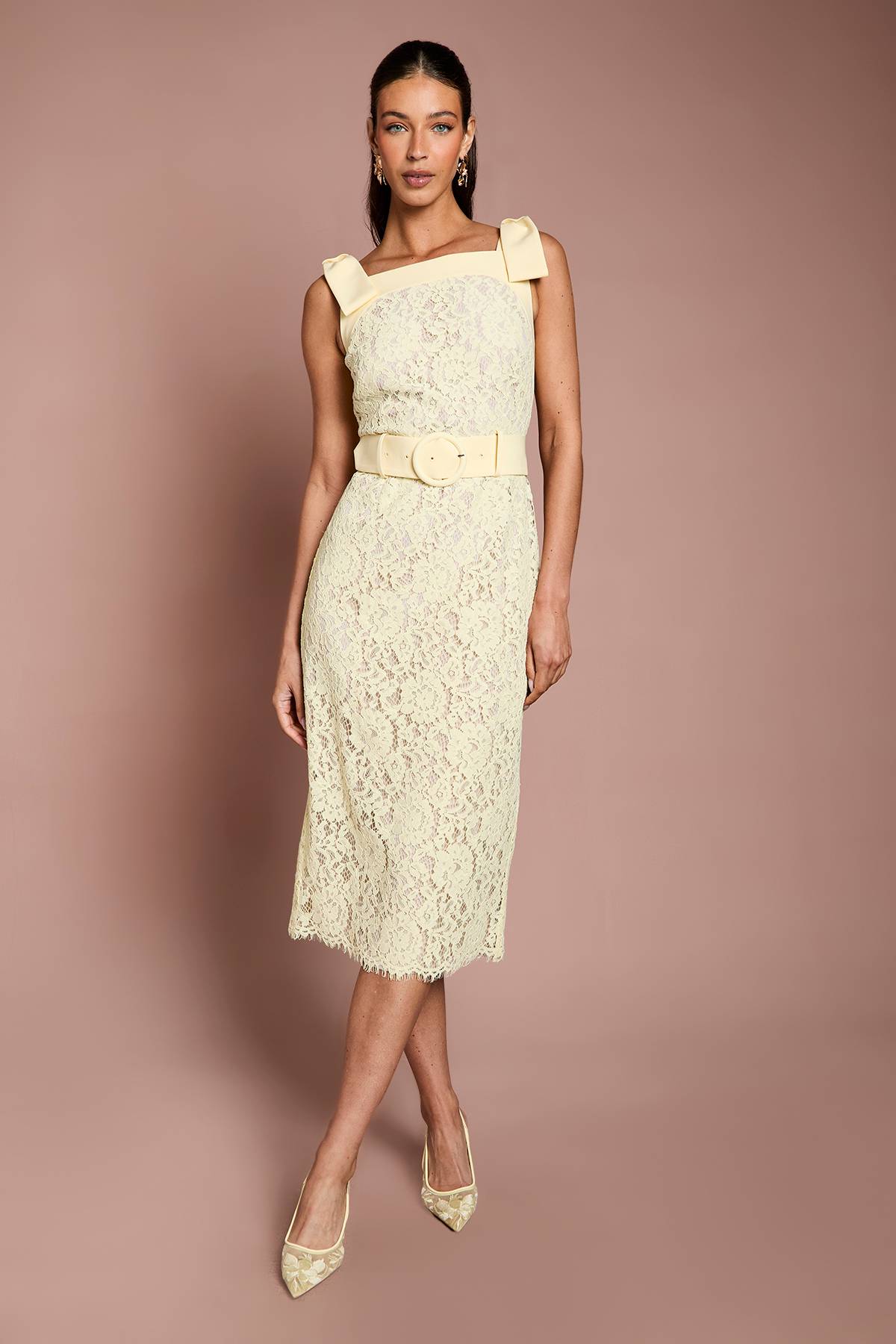 Coast Robe En Dentelle Ceinturée À Épaules Nœud
