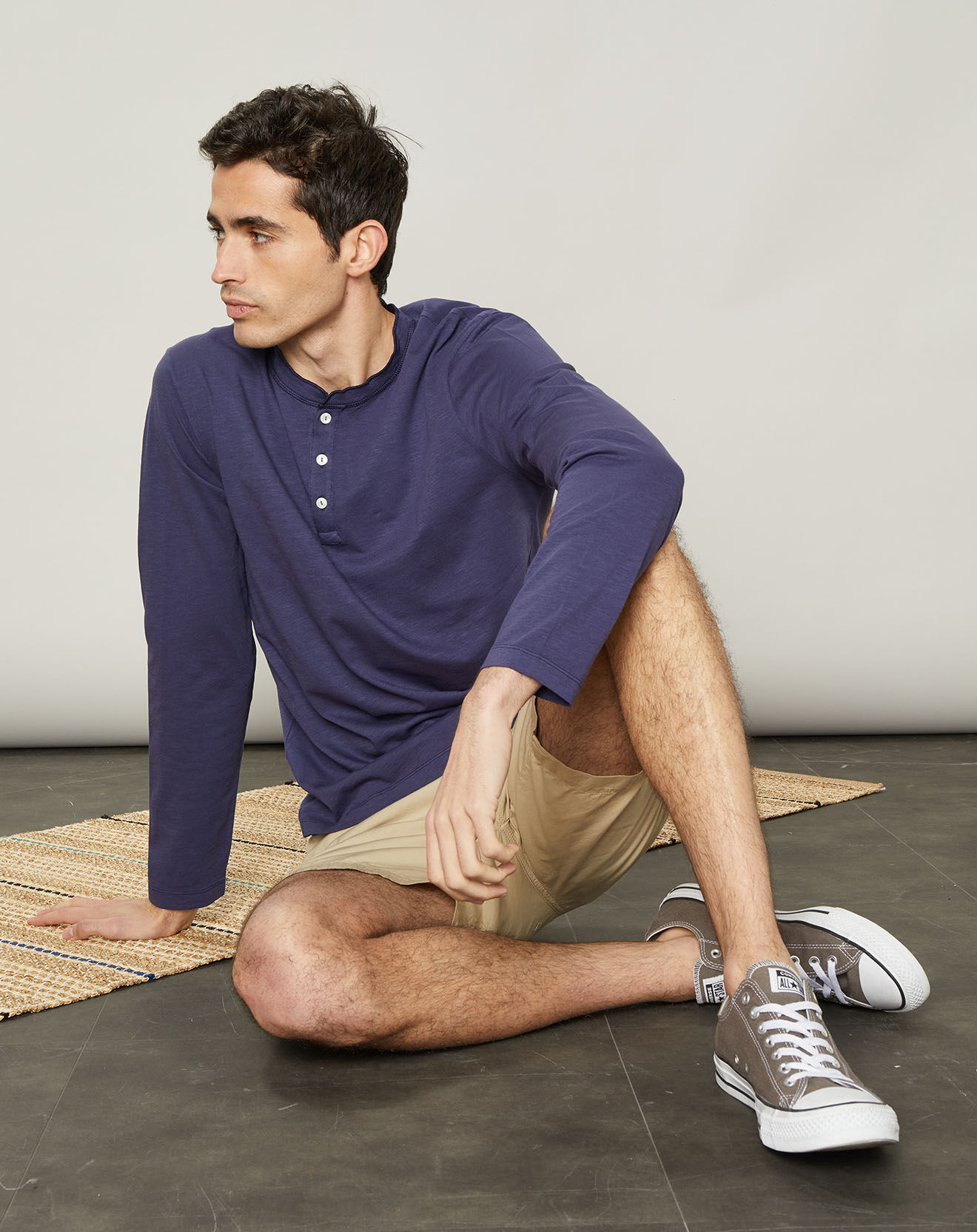 Hartford T-Shirt Henley bleu