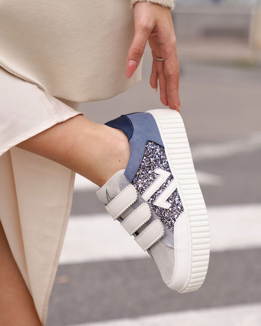 Basket femme bleue creepers à scratch - CL73 BLUE