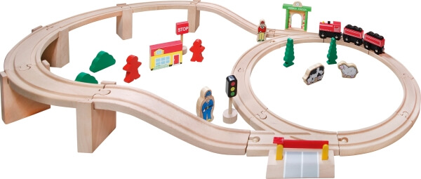 SpielMaus Holz Holzeisenbahn in Trommel, 38-teilig