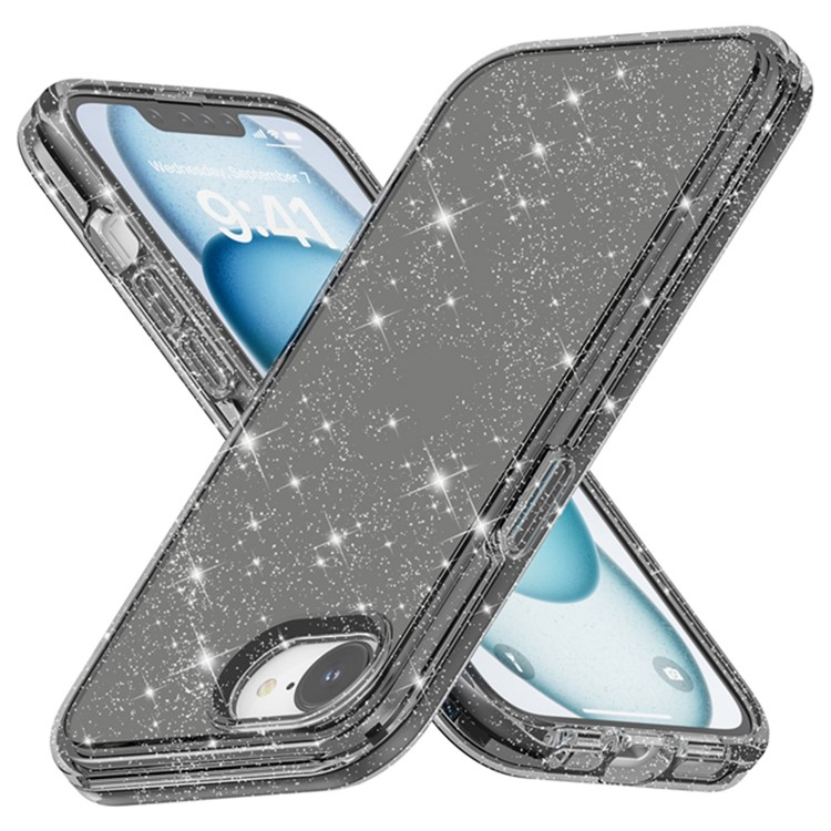 iPhone 16e Hybrid Hardcase Schutzhülle im Glitzer Design - Schwarz / Transparent