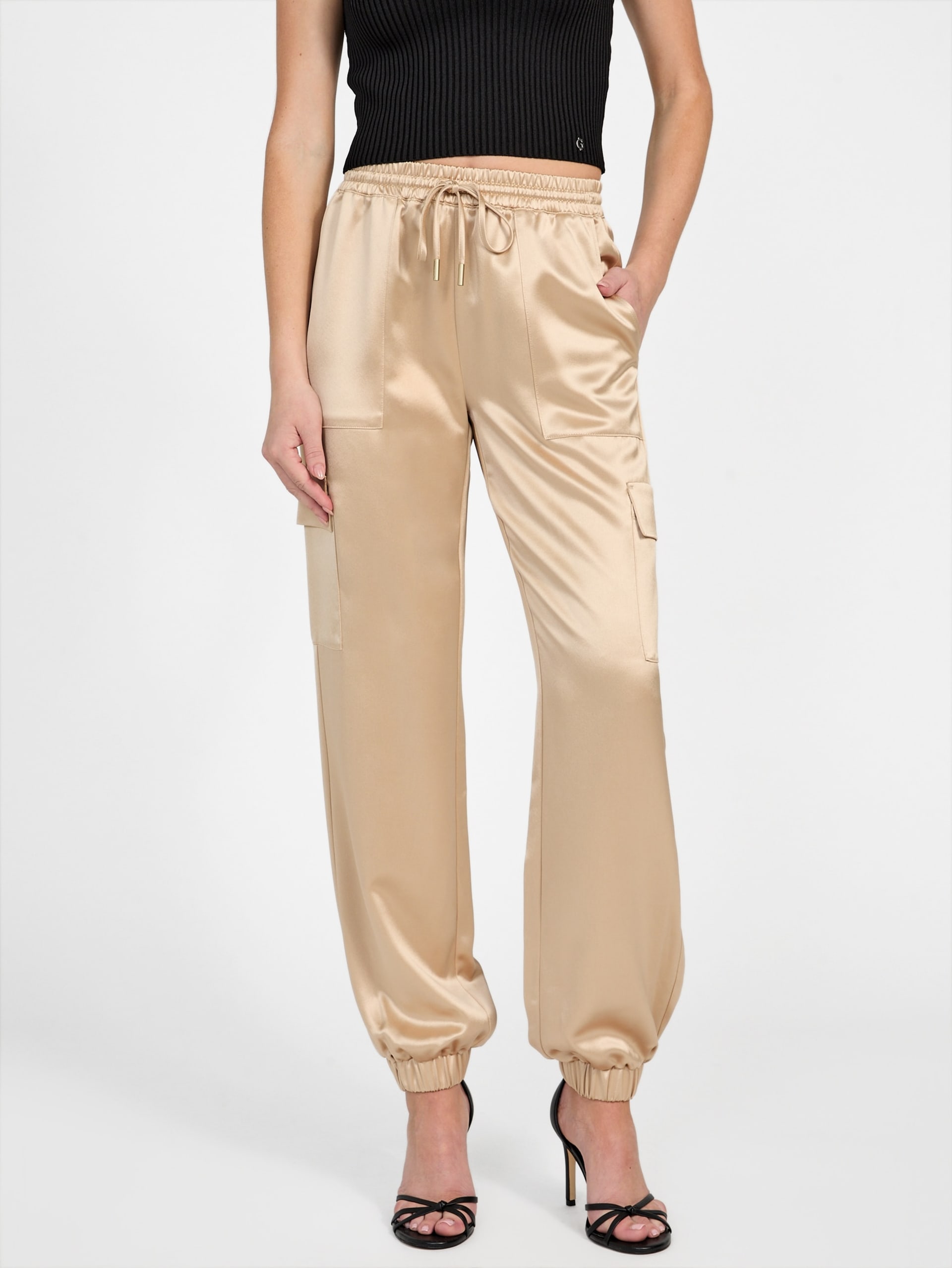 Marzia Joggers de cetim com cordão