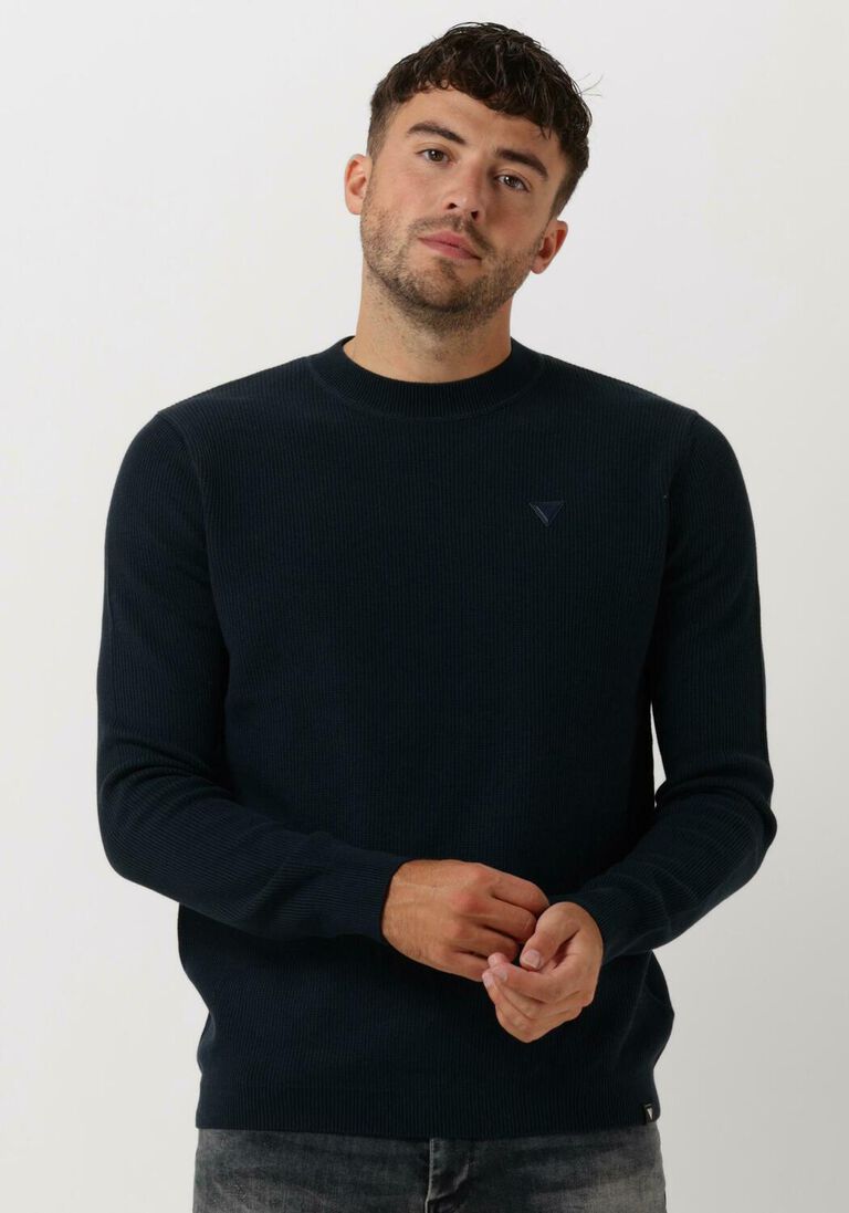PUREWHITE donkerblauwe purewhite trui crewneck with traingle badge on chest