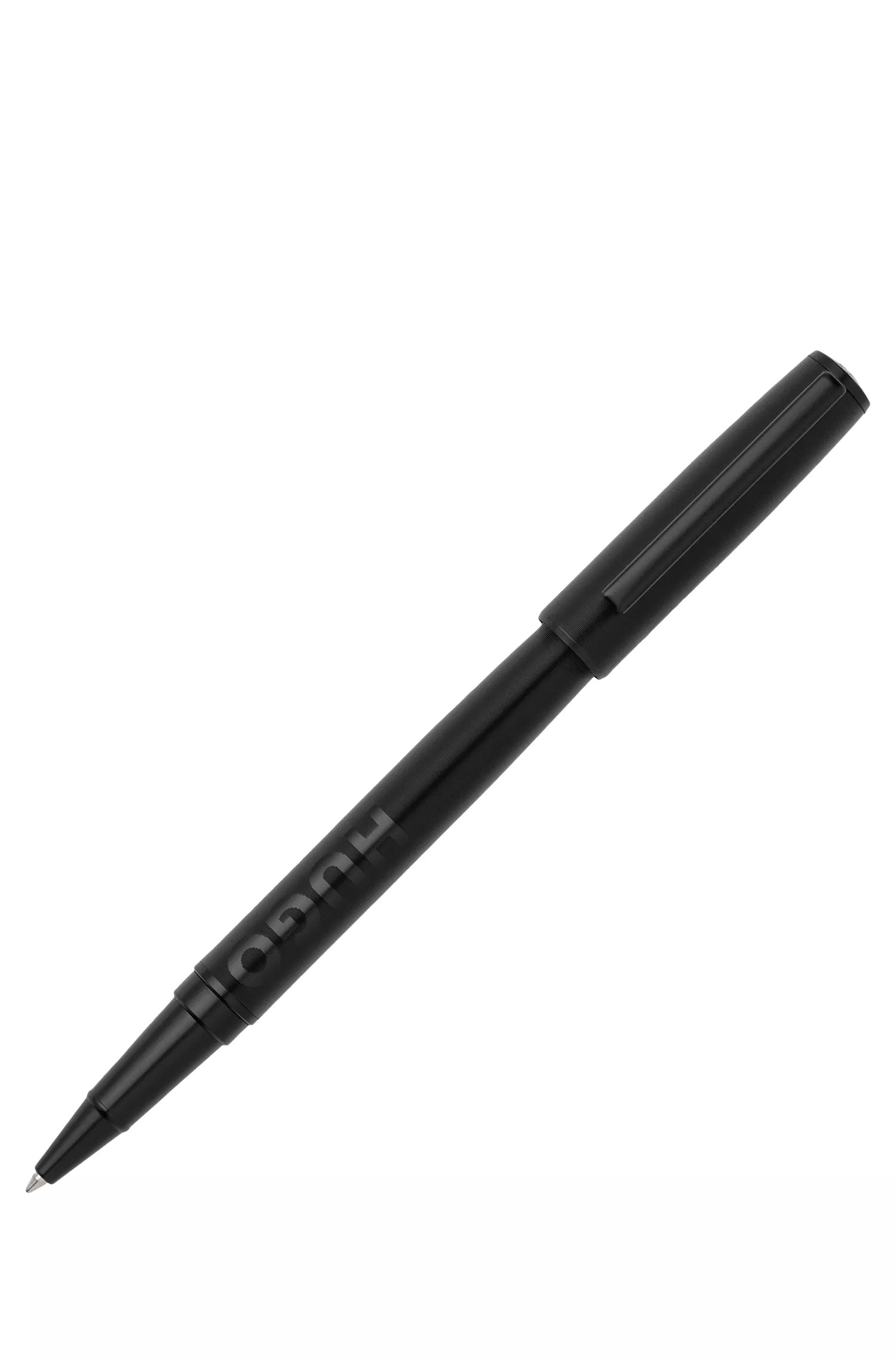 Caneta rollerball BOSS preta com logotipo tonal.