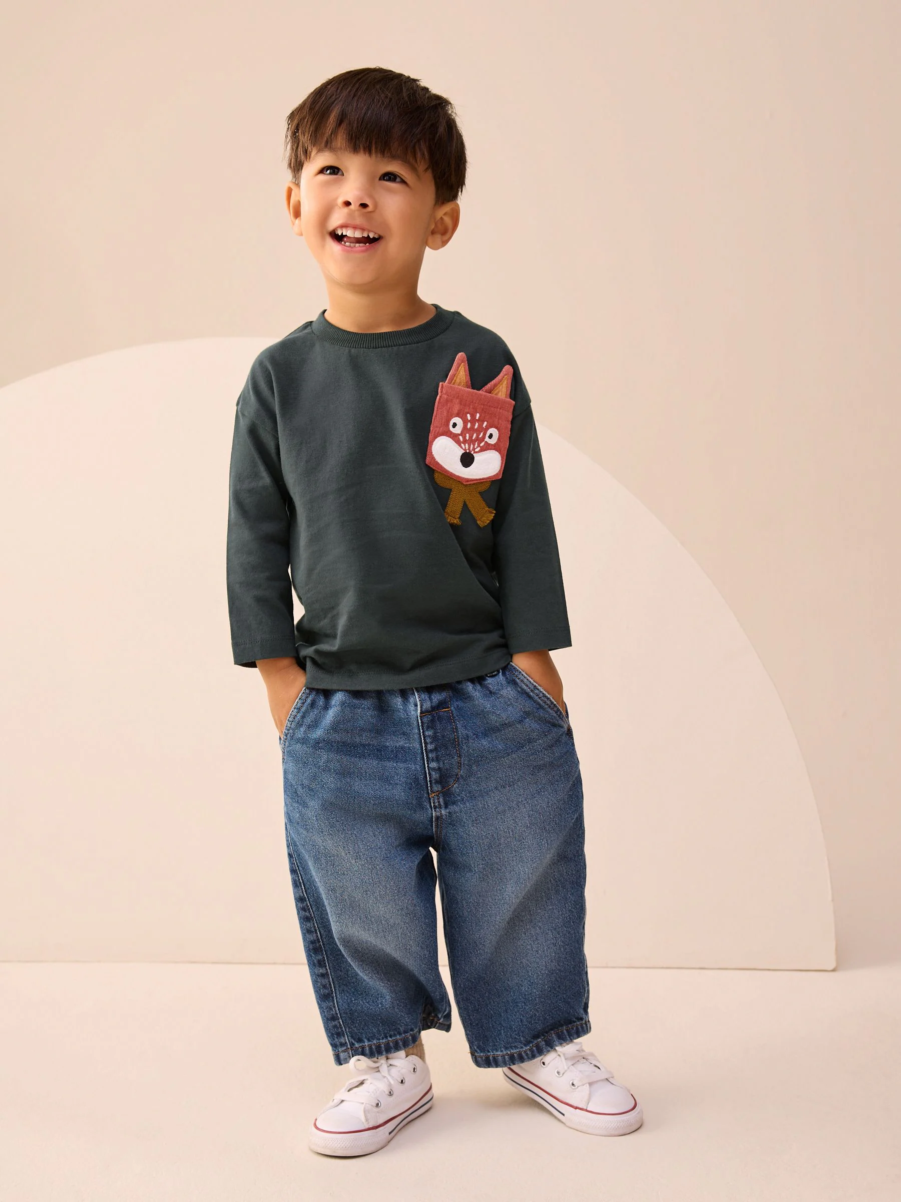 Grijze Vos Zak - T-shirt met applicatie en lange mouwen (3 mnd-7 jr)