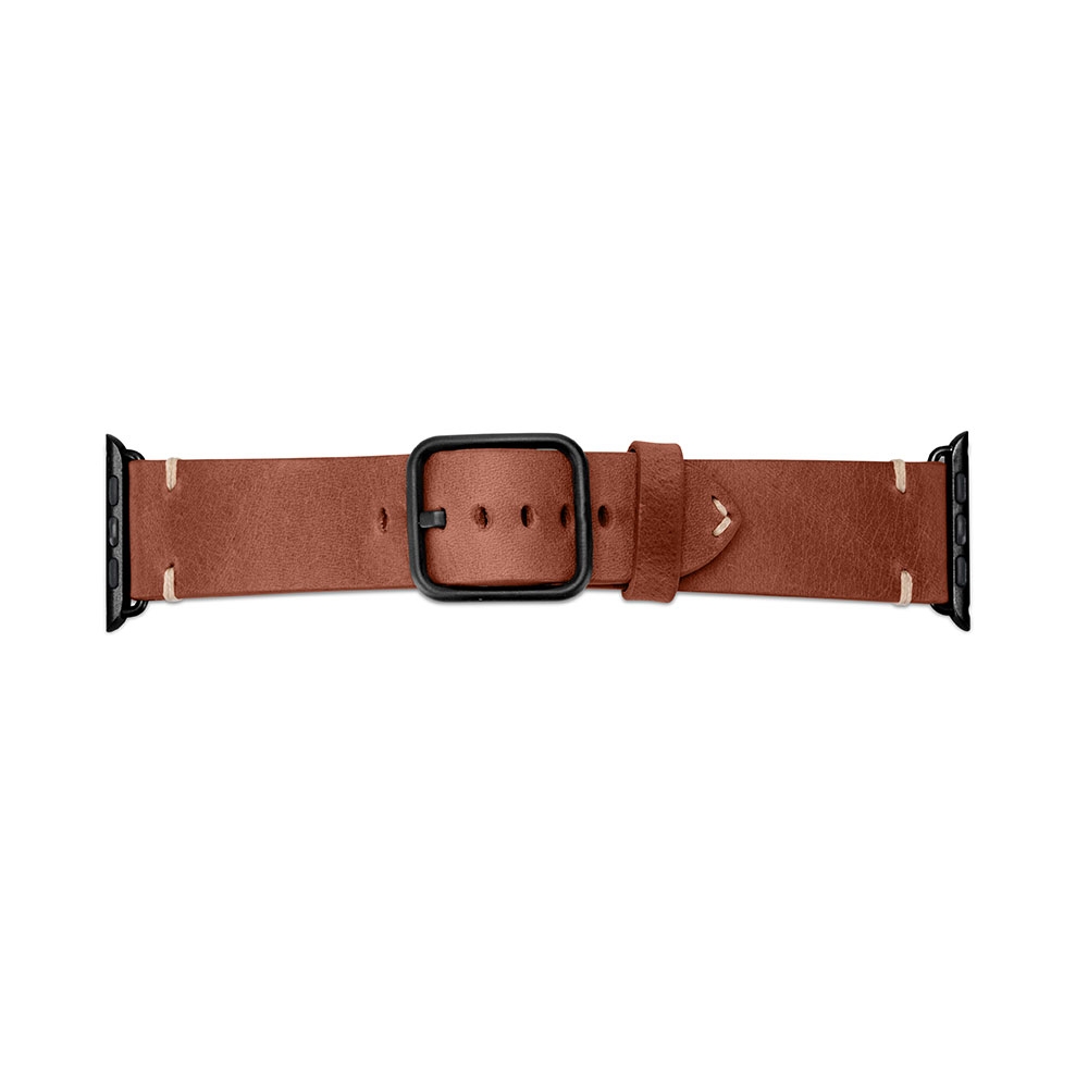 S/M Apple Watch (42 mm / 44 mm) Echtleder Armband mit Edelstahl Verschluss Alex (10632) - Braun / Schwarz