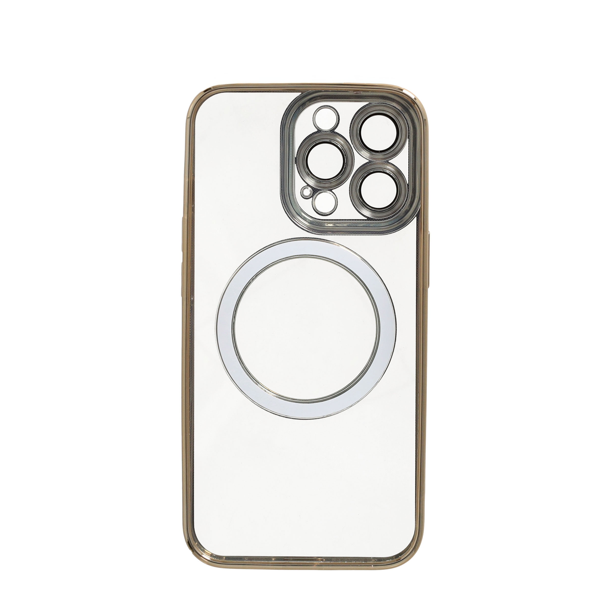 iPhone 13 Pro MagSafe Gummi Case Hülle mit Acryl Kameraglasschutz - Gold / Transparent
